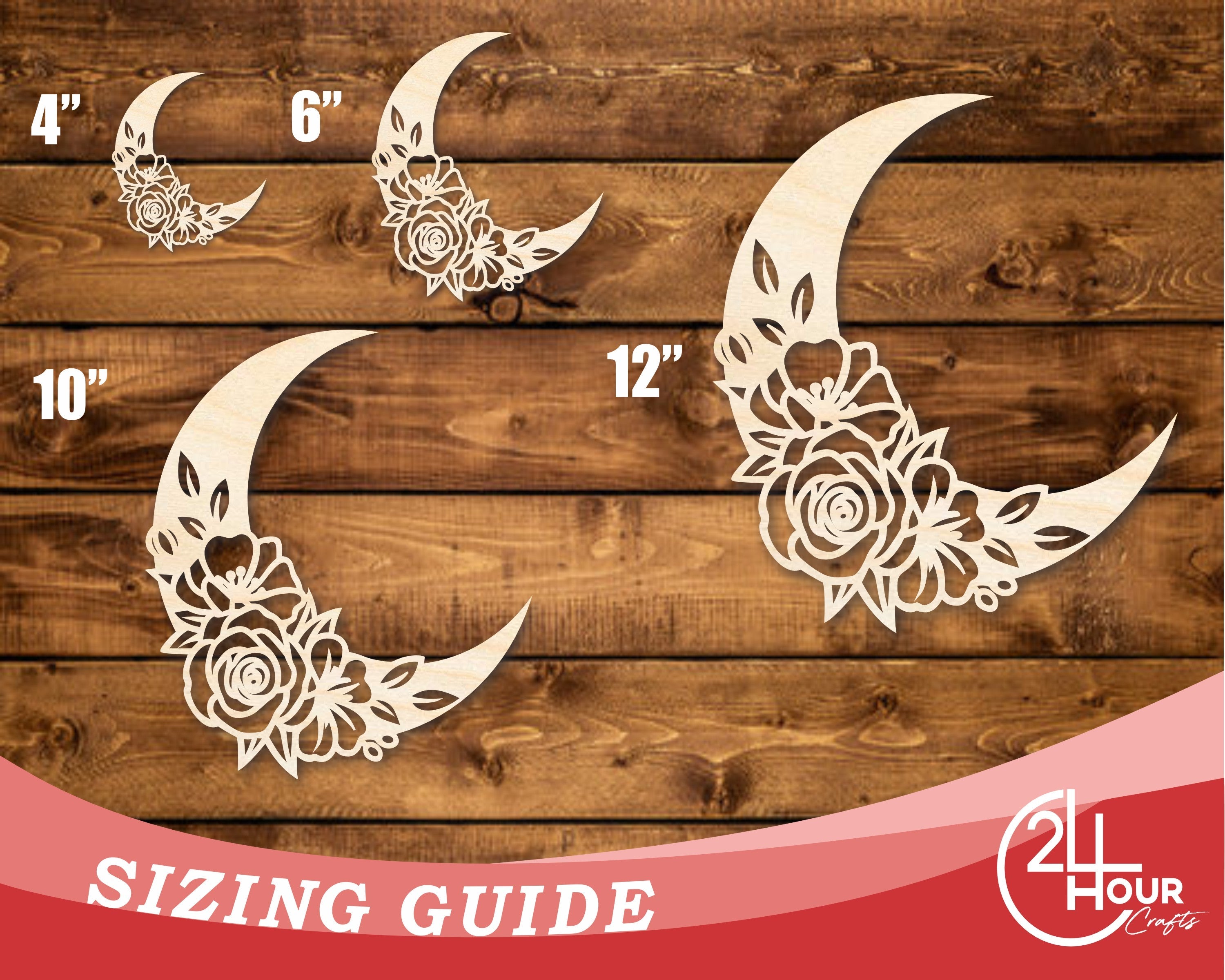 Unfinished Wood Floral Moon Shape | JGrondz | DIY Craft Cutout | up to 46" DIY |