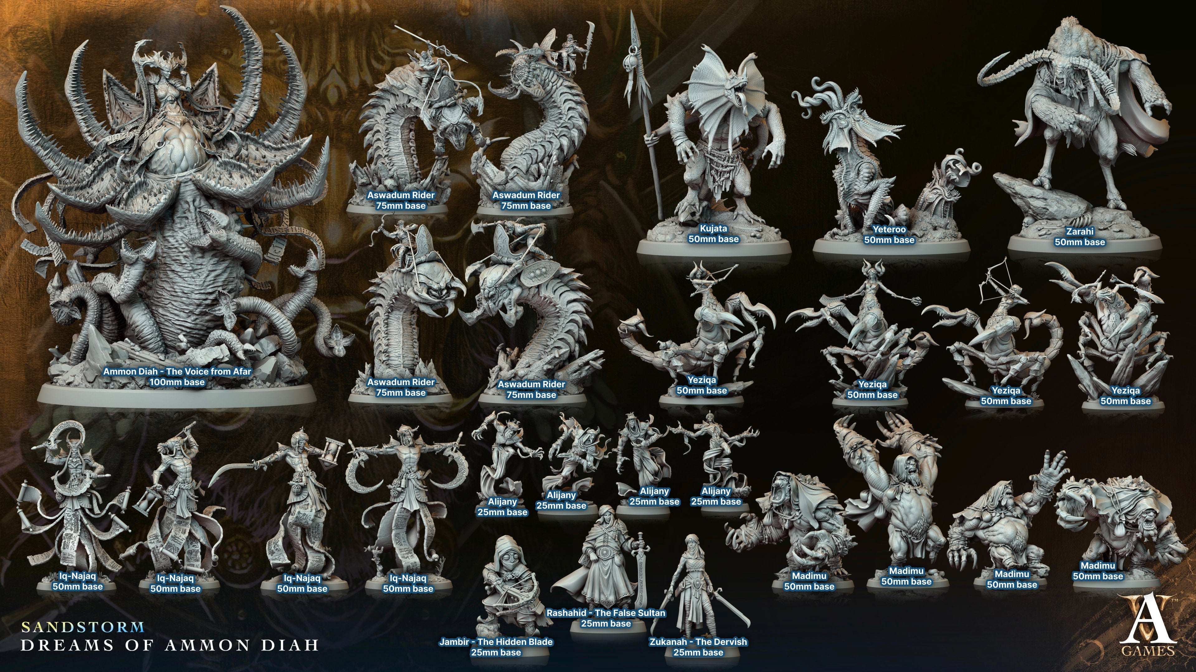 3D Printed Archvillain Games Aswadum Riders Sandstorm Dreams of Ammon Diah 28 32mm D&D