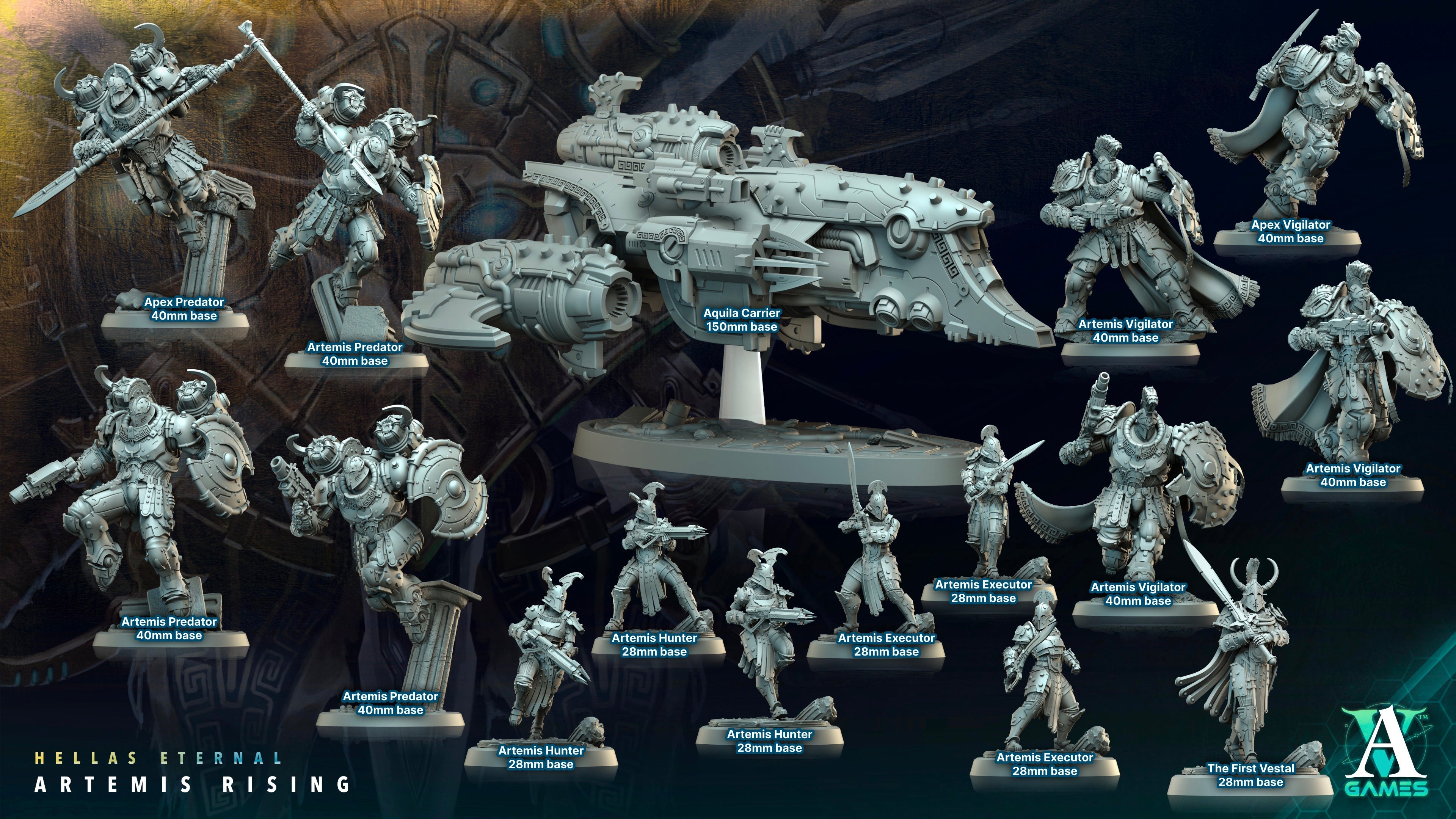 3D Printed Archvillain Games Apex Predator Artemis Predators Hellas Eternal Artemis Rising 28 32mm D&D