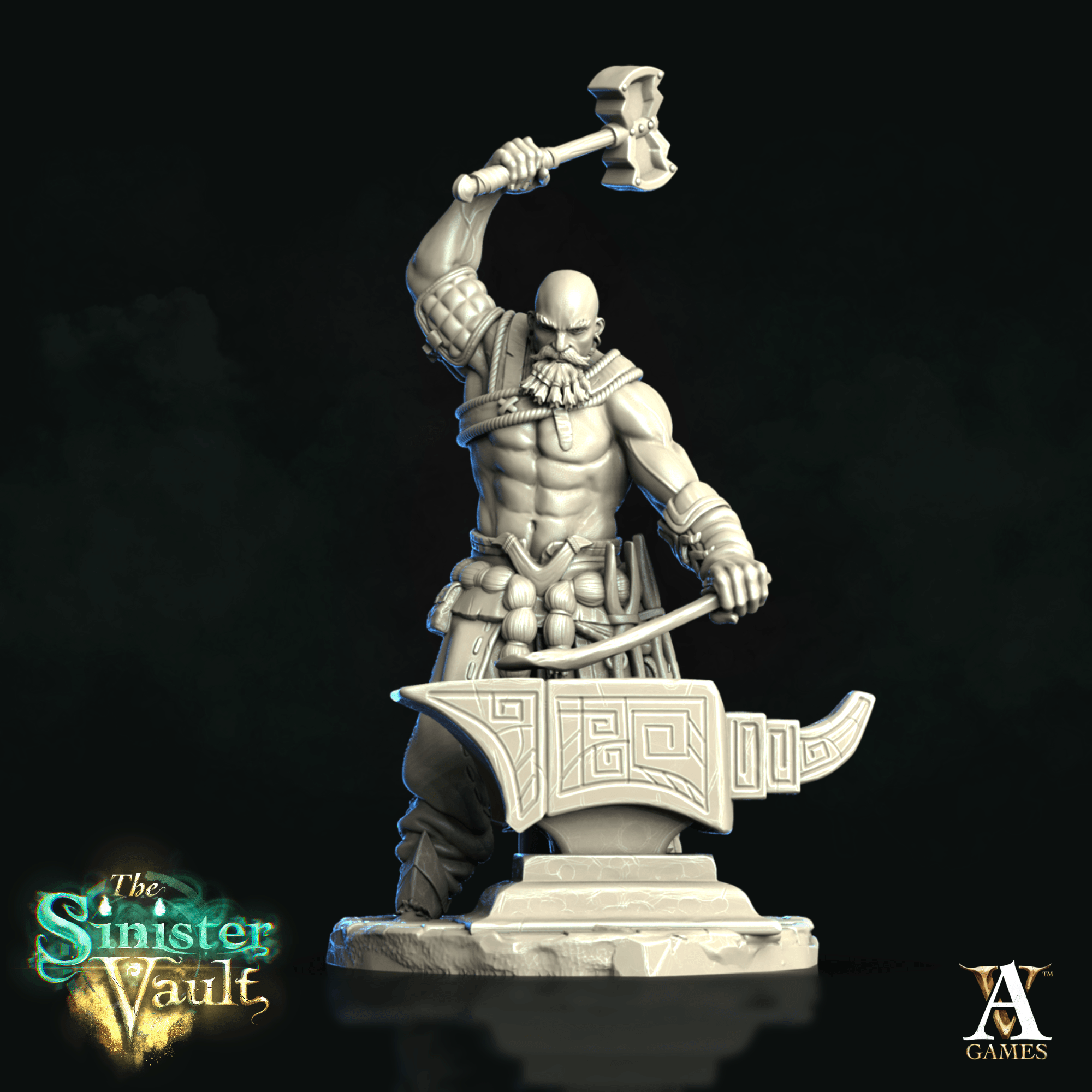 3D Printed Archvillain Games Baldgrim the Blacksmith The Sinister Vault 28 32mm D&D