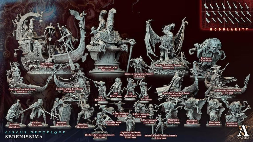 3D Printed Archvillain Games Circus Grotesque - Serenissima Gondoliers of the Black Canal 28 32mm D&D