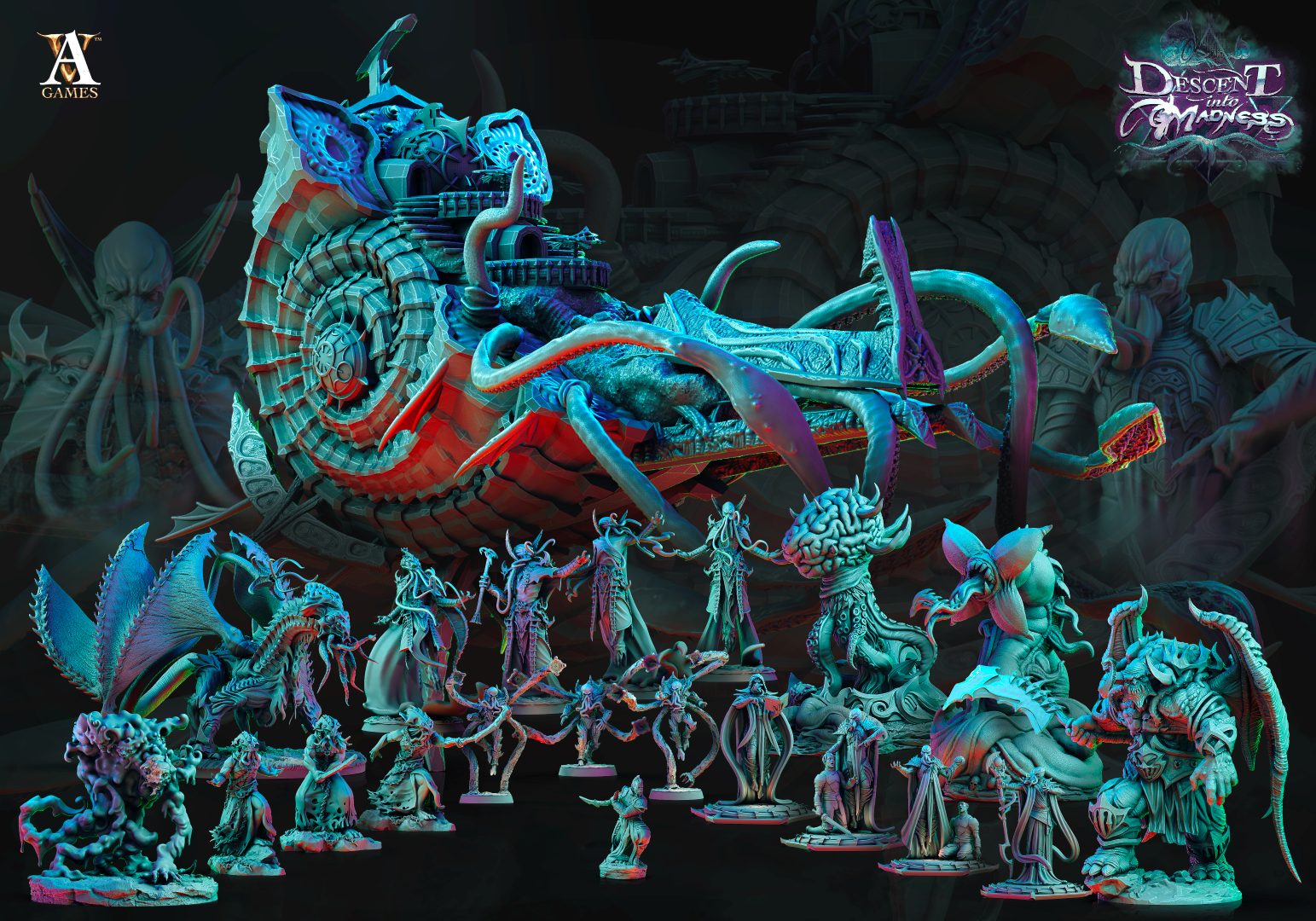 3D Printed Archvillain Games Descent into Madness Encephalid Shocktroopers 28 32mm D&D
