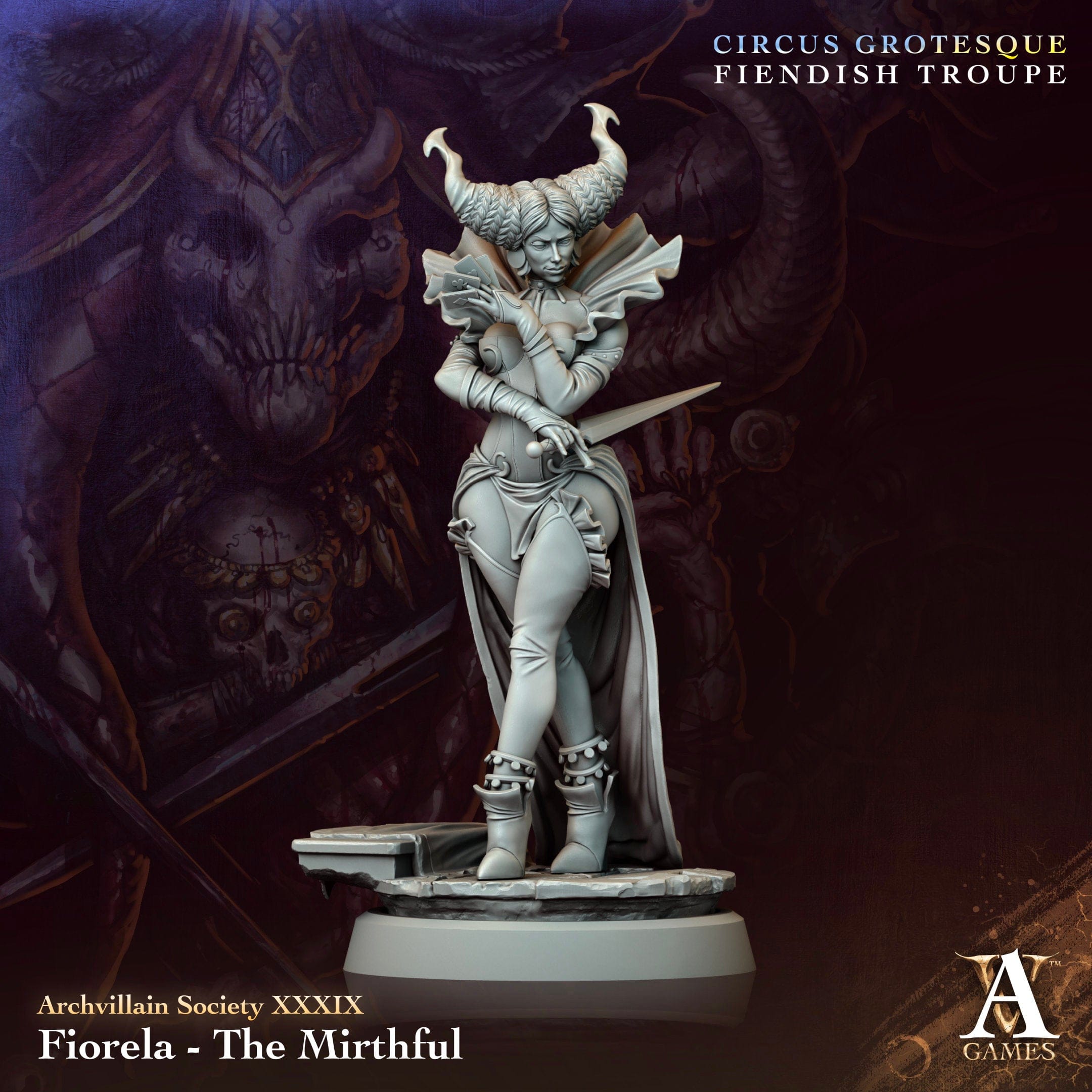 3D Printed Archvillain Games Fiorela The Mirthful Archvillain Society Vol XXXIX 28 32mm D&D