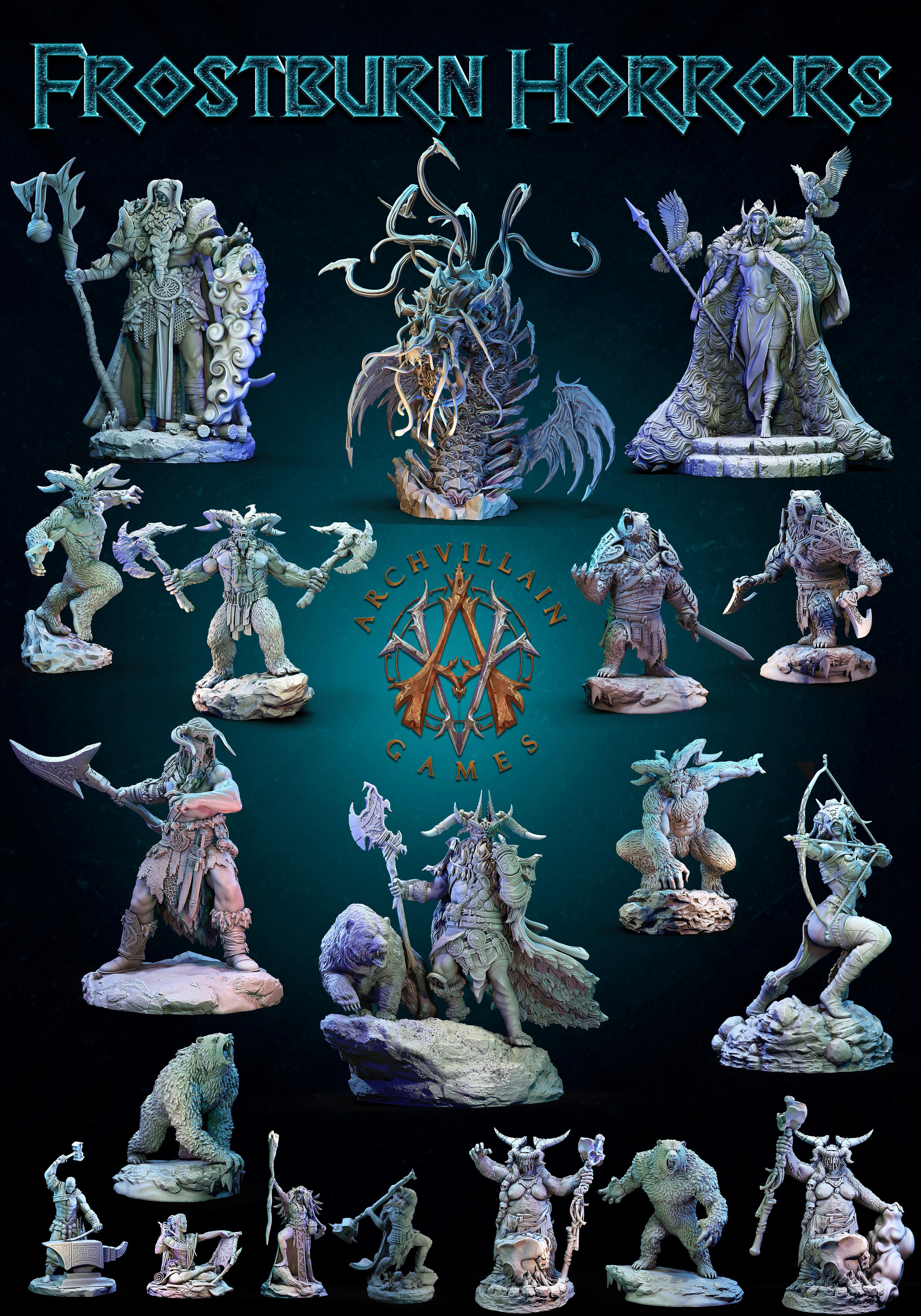 3D Printed Archvillain Games Frostburn Horrors - Frost Giant Queen 28mm 32mm D&D