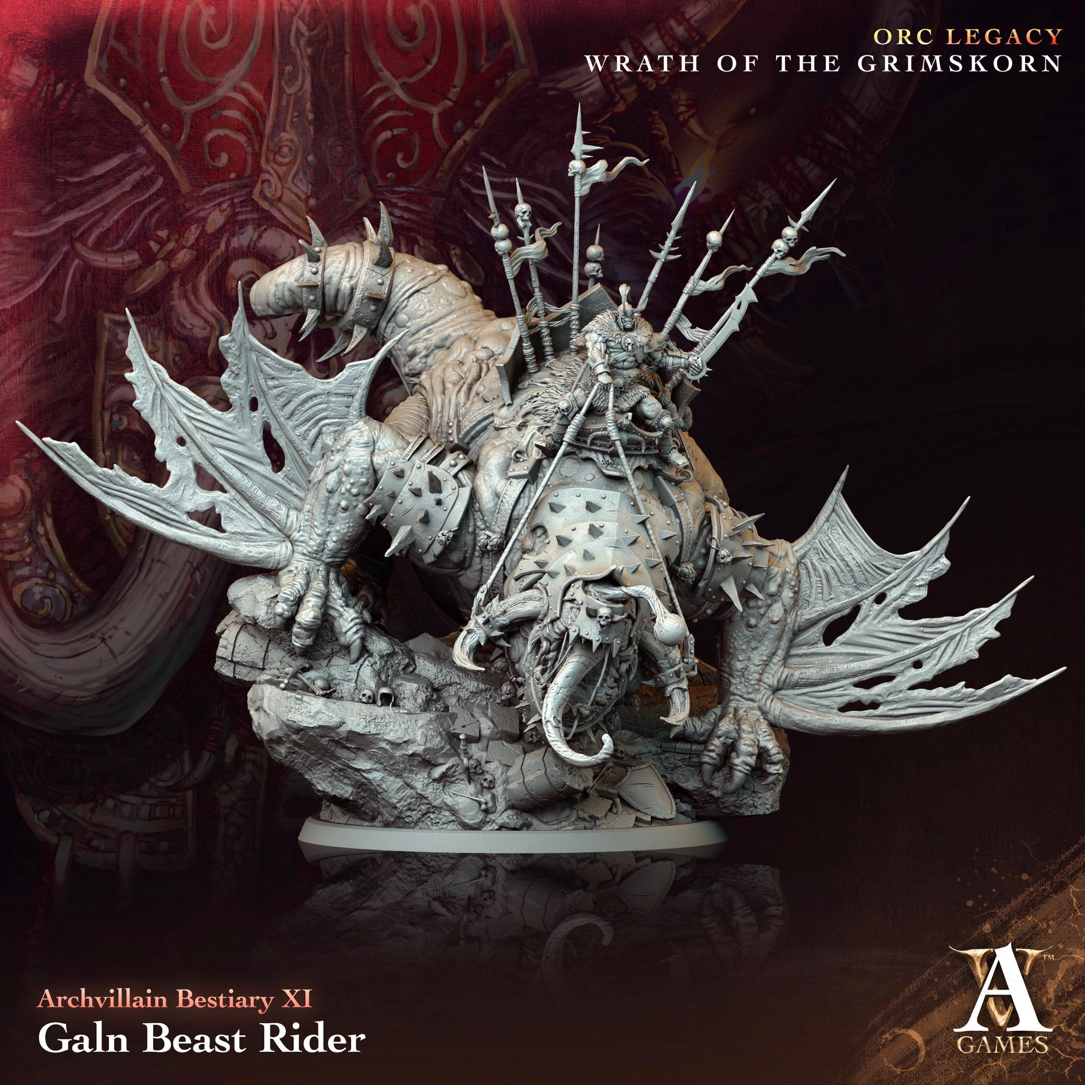 3D Printed Archvillain Games Galn Beast Rider Archvillain Bestiary Vol XI 28 32mm D&D
