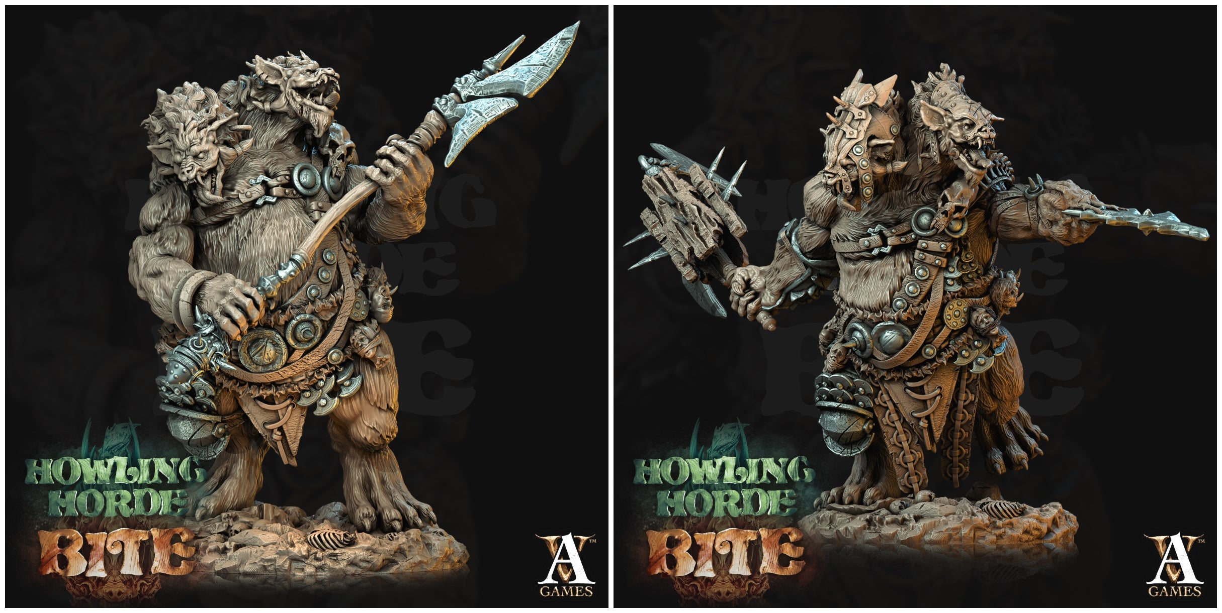 3D Printed Archvillain Games Gnoll Ettin Howling Horde 28 32mm D&D