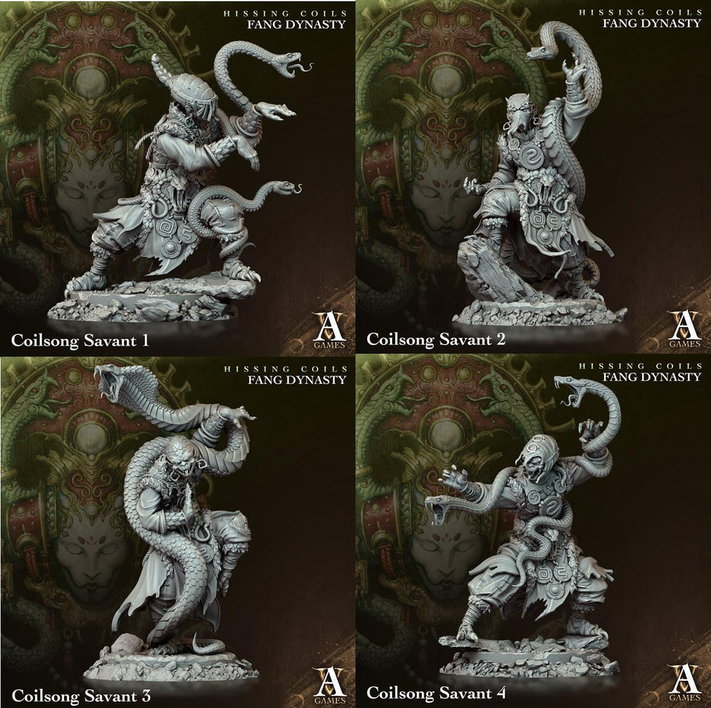 3D Printed Archvillain Games Hissing Coils - Fang Dynasty Coilsong Savant 28 32mm D&D