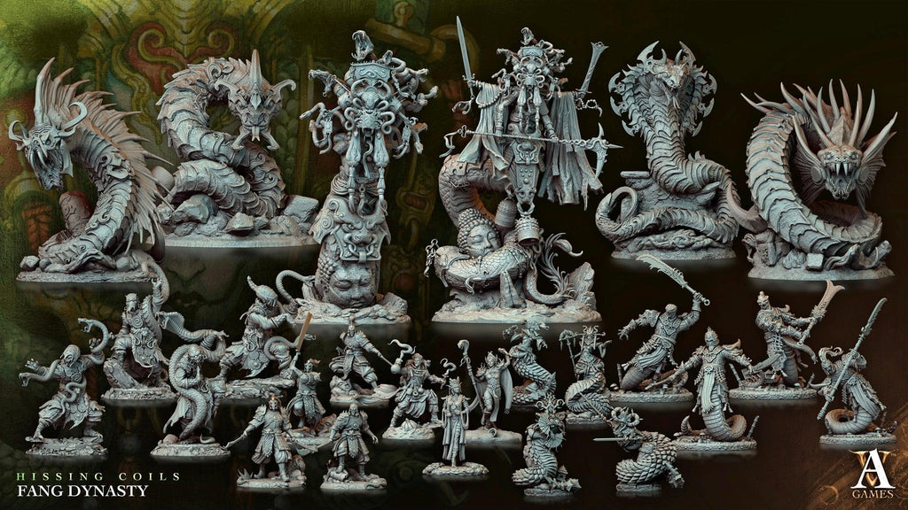 3D Printed Archvillain Games Hissing Coils - Fang Dynasty Coilsong Savant 28 32mm D&D