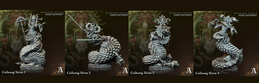 3D Printed Archvillain Games Hissing Coils - Fang Dynasty Coilsong Siren 28 32mm D&D