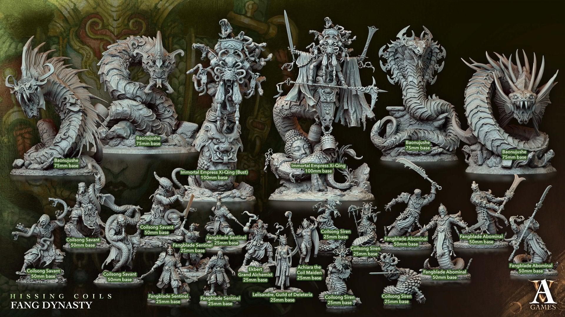 3D Printed Archvillain Games Hissing Coils - Fang Dynasty Coilsong Siren 28 32mm D&D