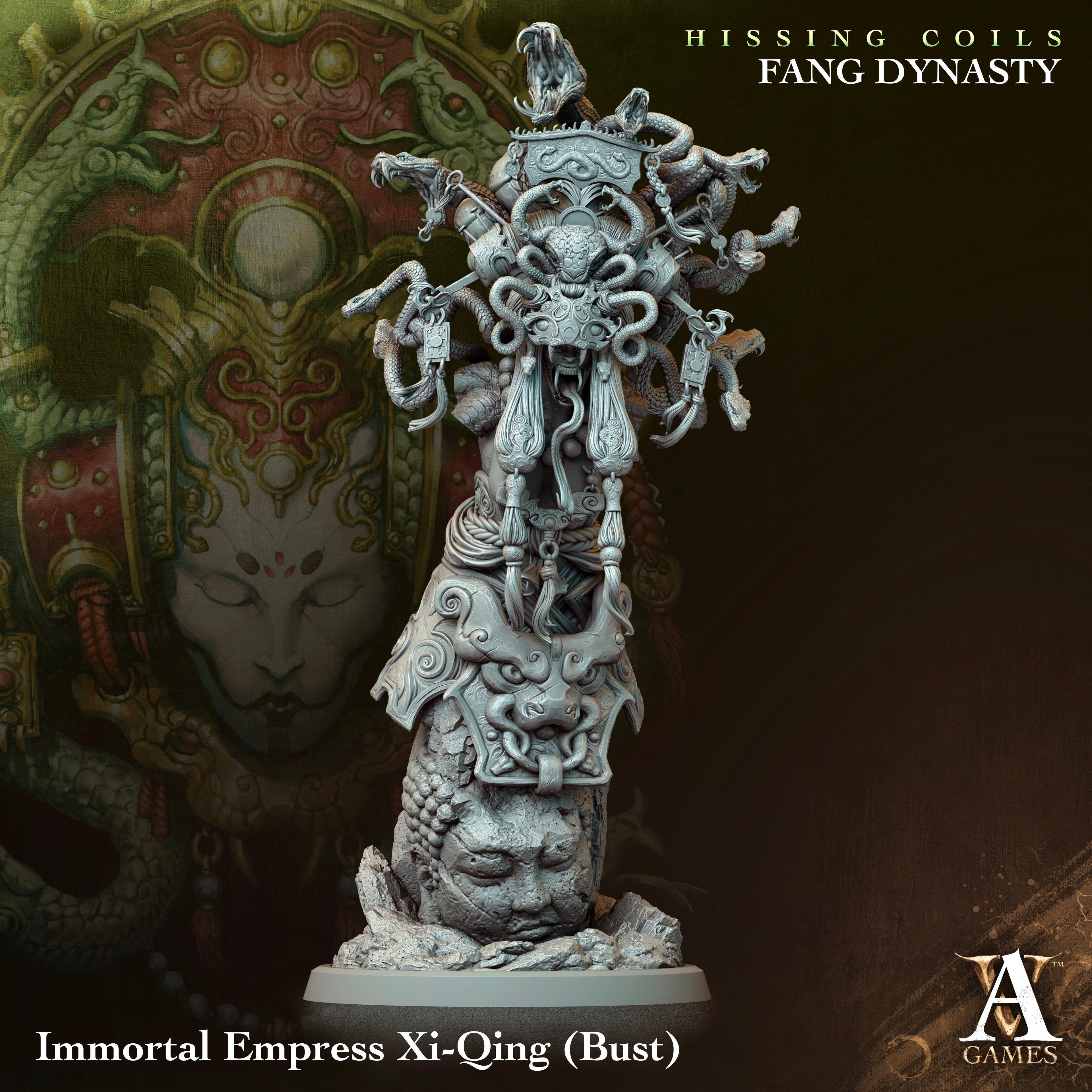 3D Printed Archvillain Games Hissing Coils - Fang Dynasty Immortal Empress Xi-Qing - Bust 28 32mm D&D