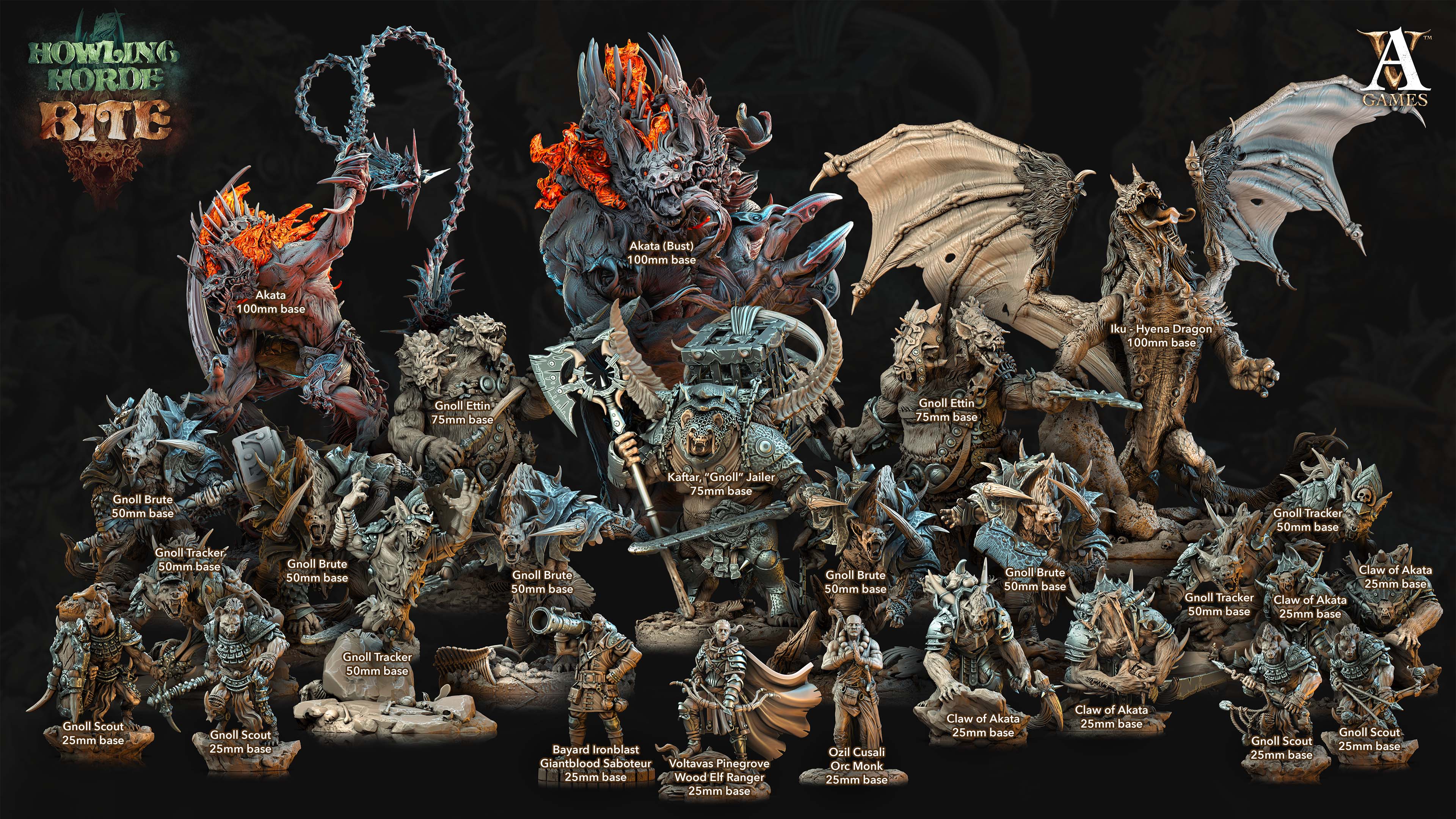 3D Printed Archvillain Games Howling Horde - Gnoll Scouts 28mm 32mm D&D