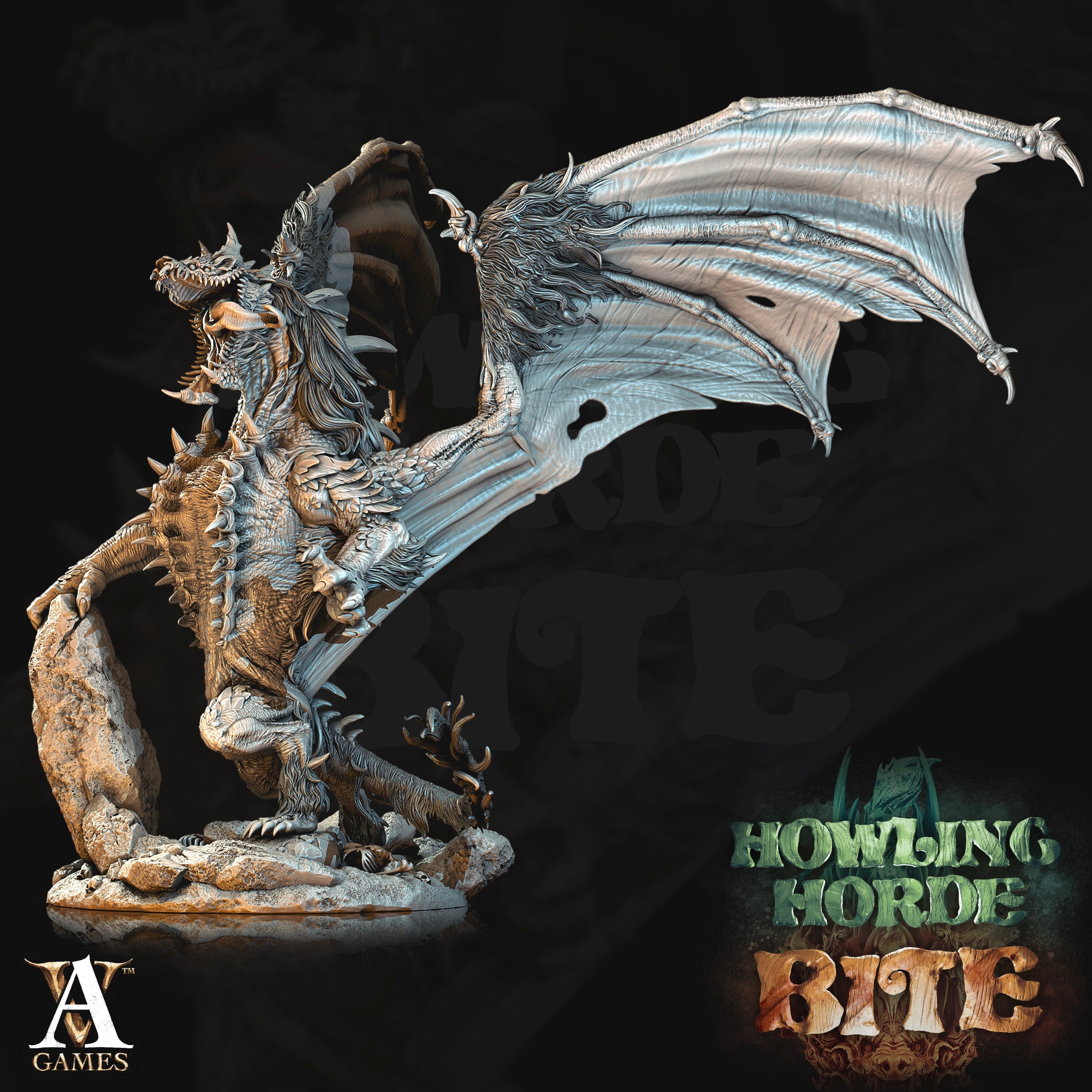 3D Printed Archvillain Games Howling Horde - Hyena Dragon 28mm 32mm D&D