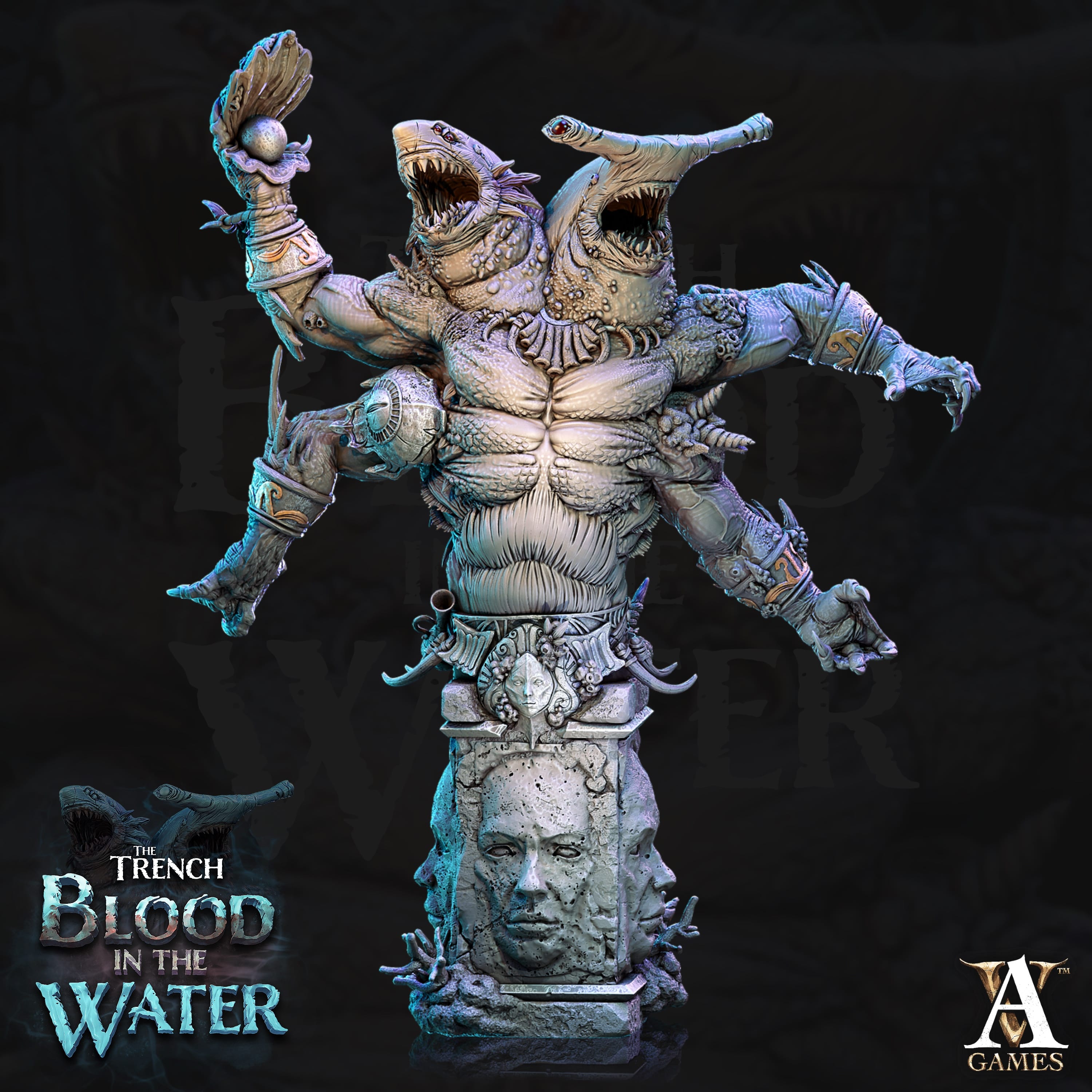 3D Printed Archvillain Games Karkhareetoth Bust The Trench Blood In the Water 28 32mm D&D