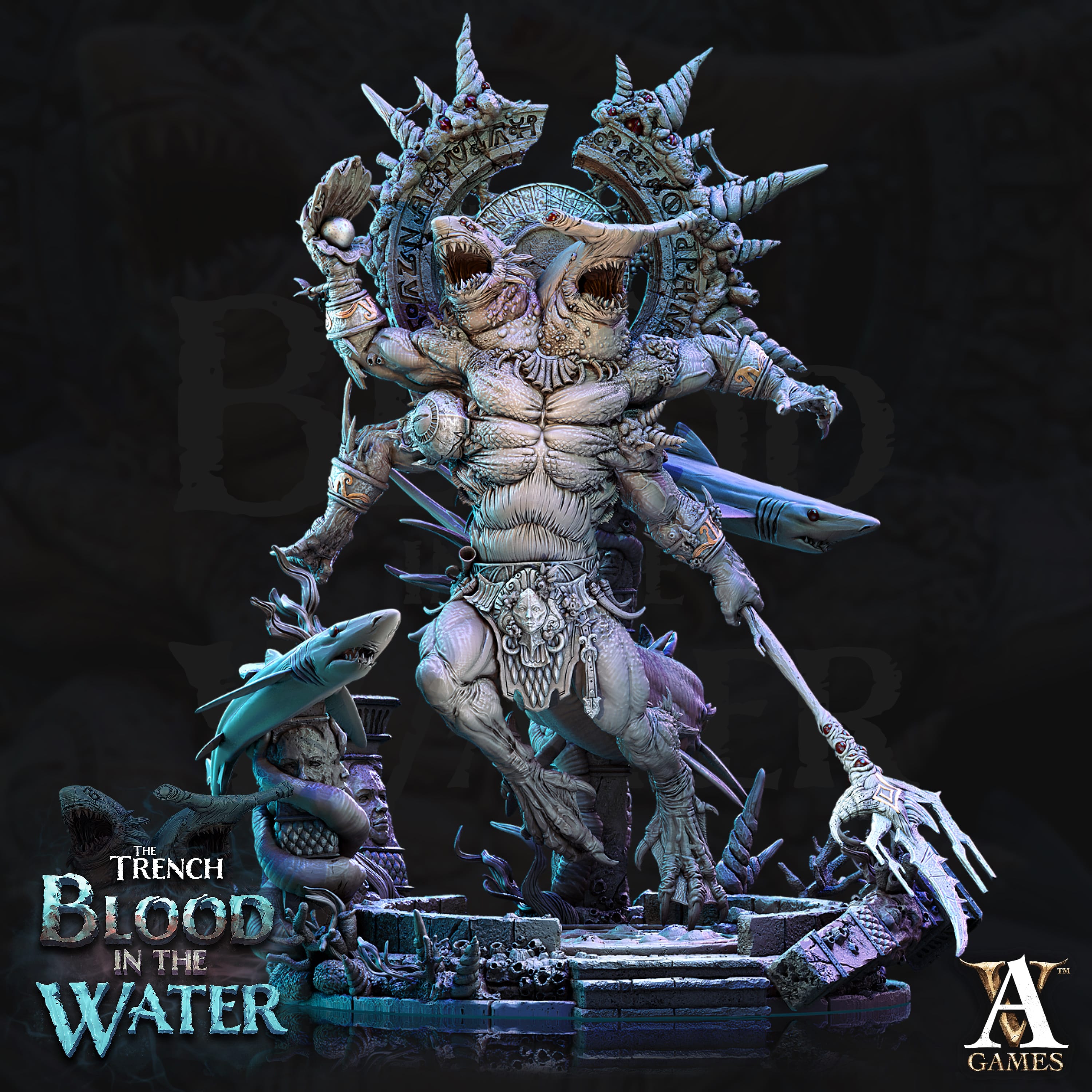 3D Printed Archvillain Games Karkhareetoth The Trench Blood In the Water 28 32mm D&D