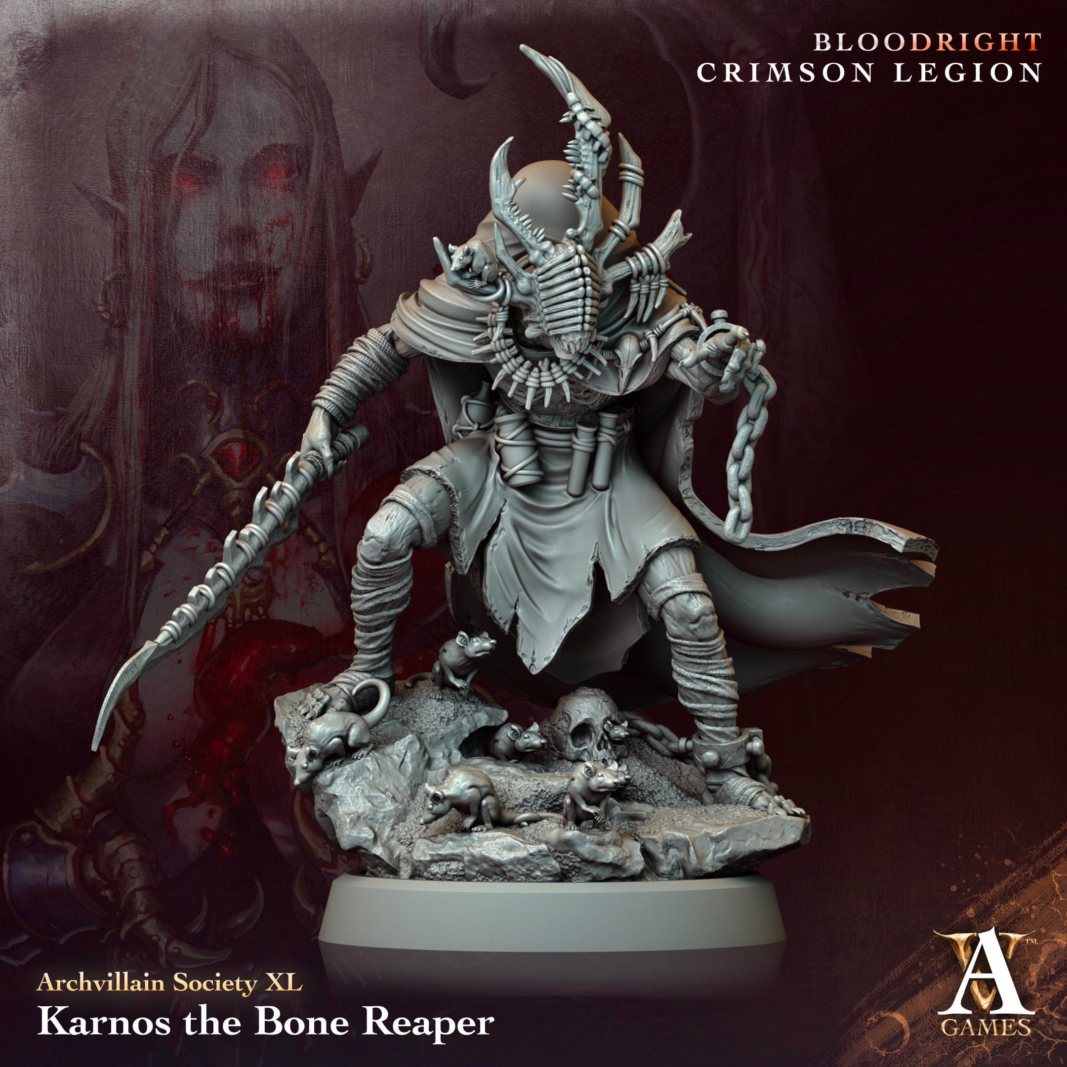 3D Printed Archvillain Games Karnos - The Bone Reaper Archvillain Society Vol. XL 28 32mm D&D