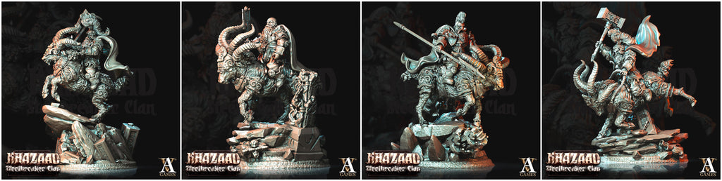 3D Printed Archvillain Games Khazaad Steelbreaker Clan - Steelbreaker Warriors Ram Riders 28mm 32mm D&D