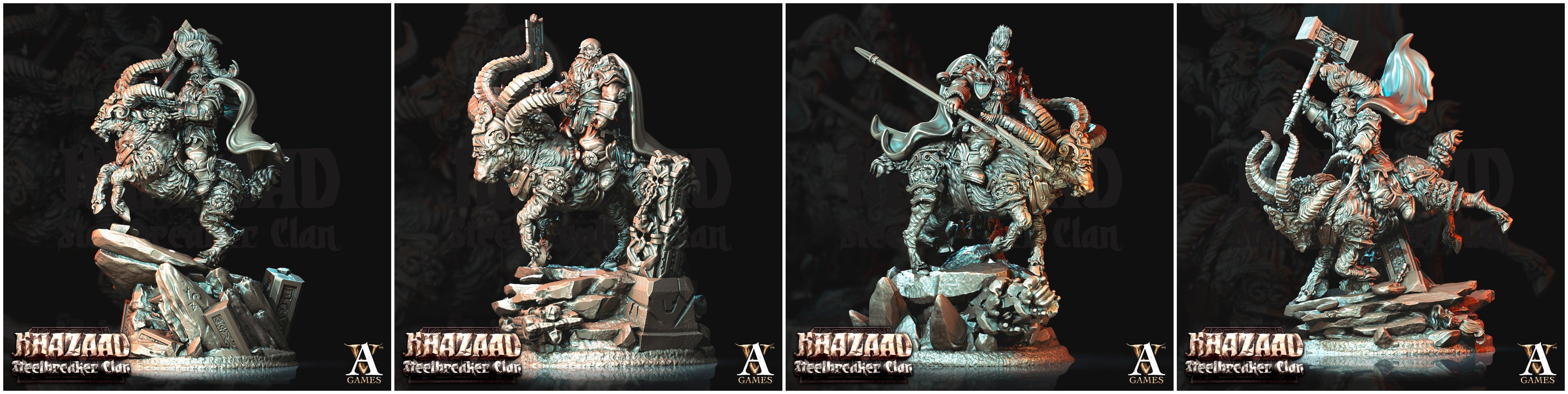 3D Printed Archvillain Games Khazaad Steelbreaker Clan - Steelbreaker Warriors Ram Riders 28mm 32mm D&D