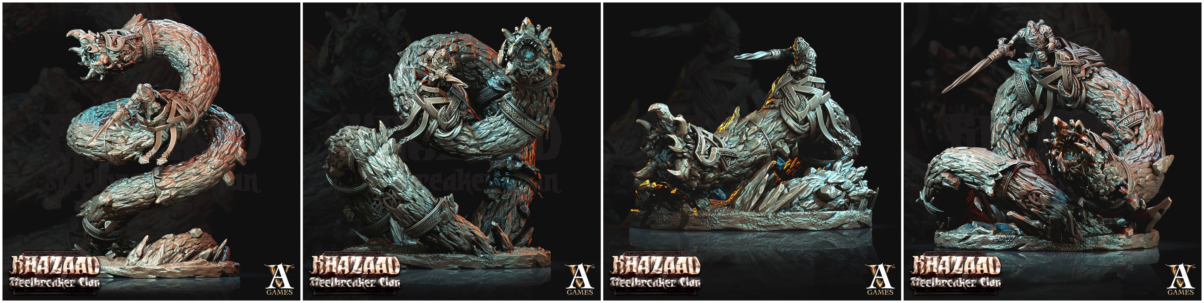 3D Printed Archvillain Games Khazaad Steelbreaker Clan - Stone Worm with Rider 28mm 32mm D&D