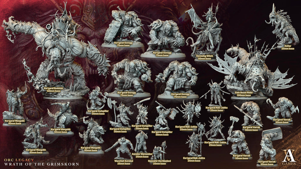 3D Printed Archvillain Games Kor'garal Gorogg Orc Legacy Wrath of the Grimskorn 28 32mm D&D