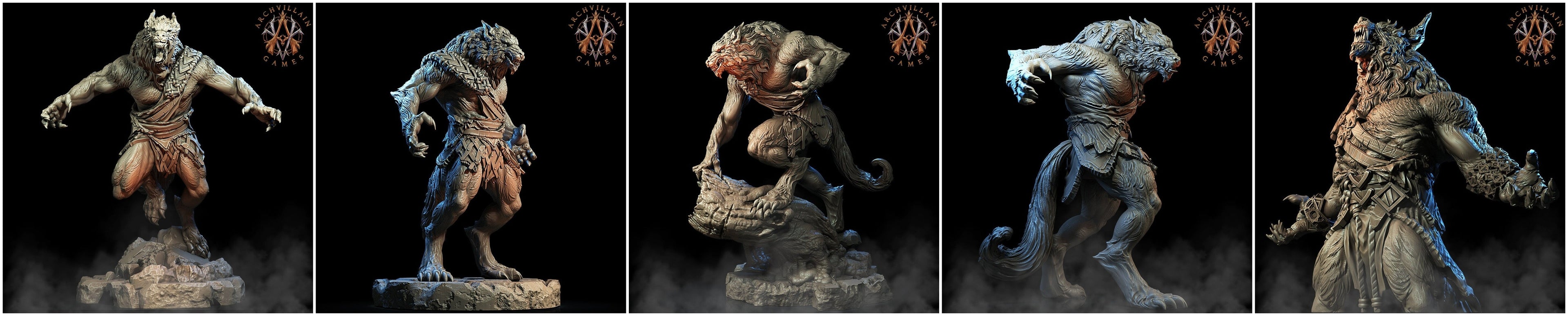 3D Printed Archvillain Games Moonbiten - Werewolves 28mm 32mm D&D