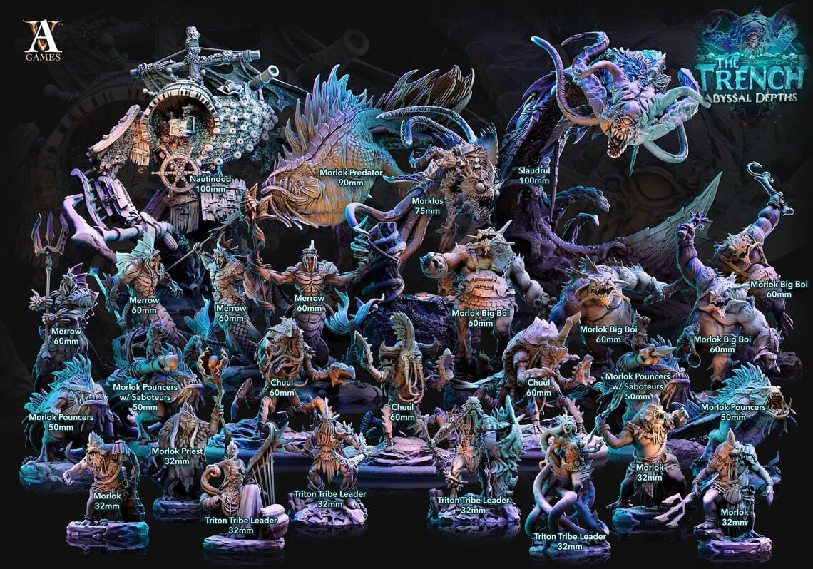 3D Printed Archvillain Games Morlock Predator The Trench Abyssal Depths 28 32mm D&D