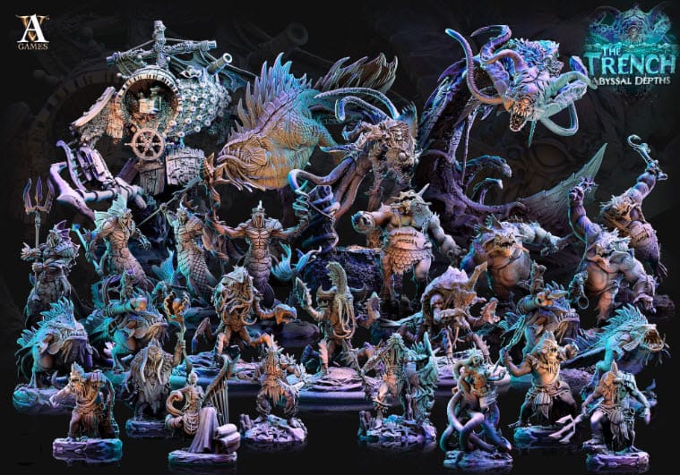 3D Printed Archvillain Games Morlok Big Bois The Trench Abyssal Depths 28 32mm D&D