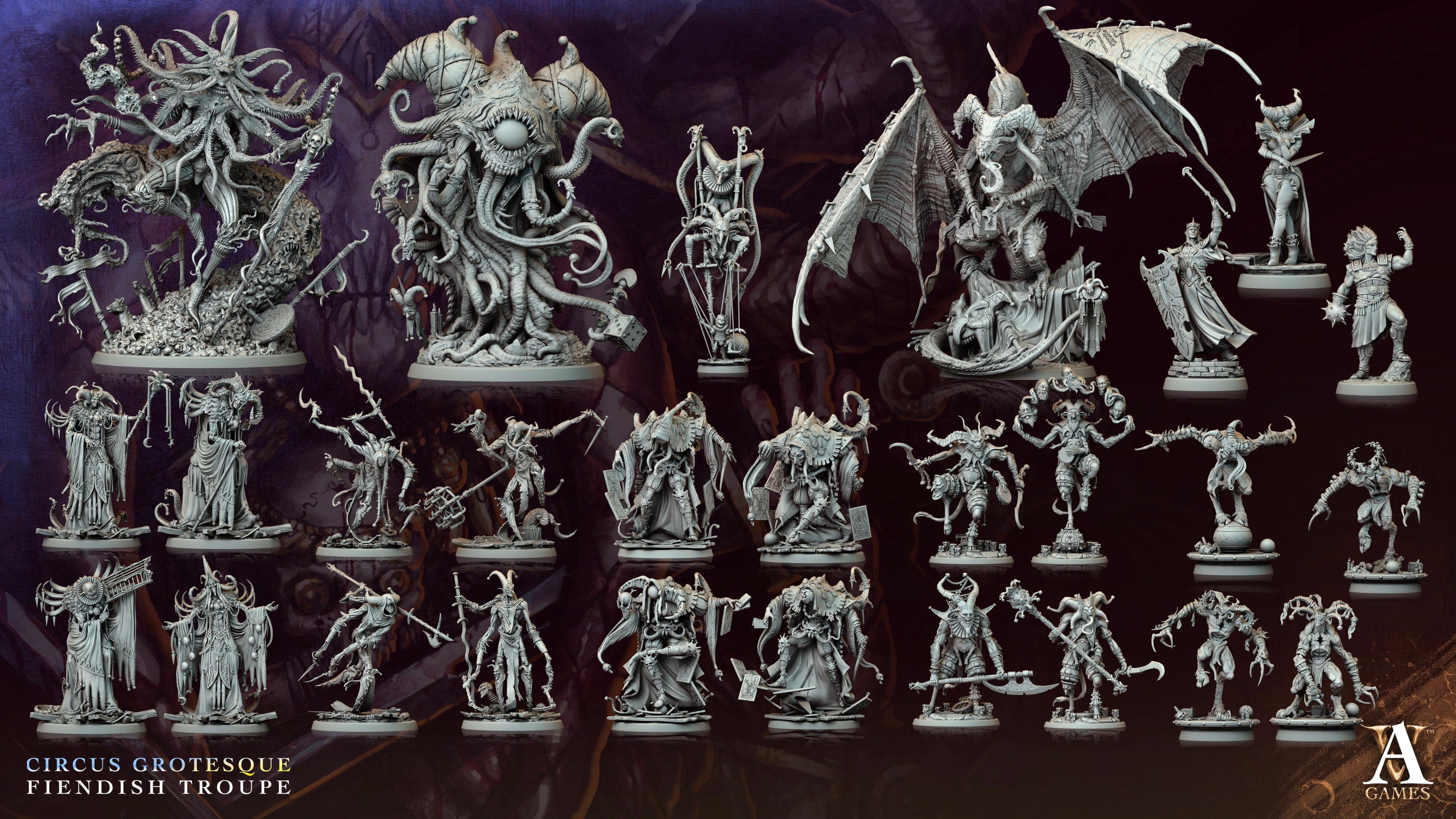 3D Printed Archvillain Games Mostratto The Harlequin of Horror Circus Grotesque Fiendish Troupe 28 32mm D&D