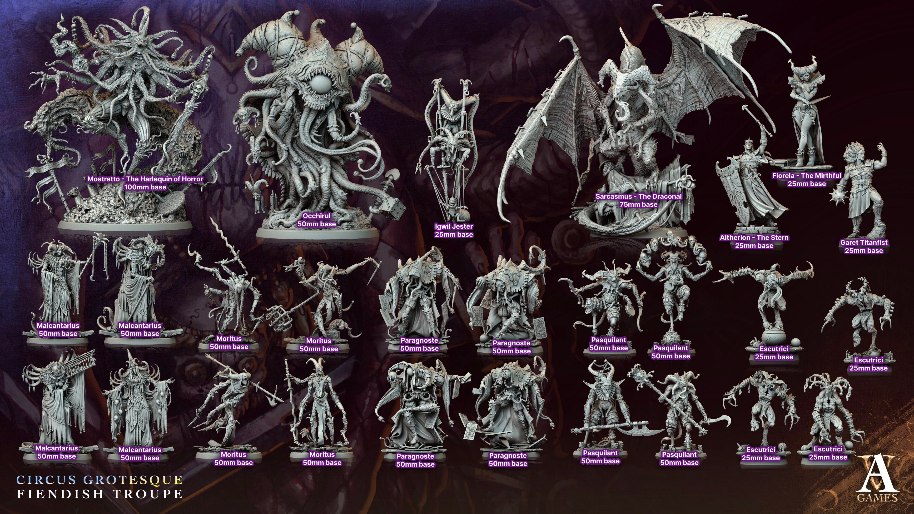 3D Printed Archvillain Games Escutrici Circus Grotesque Fiendish Troupe 28 32mm D&D