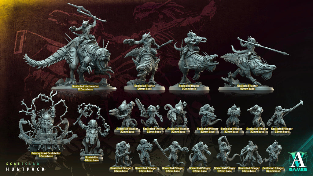 3D Printed Archvillain Games Scaleclad Raptor Scaleclad Huntpack 28 32mm D&D