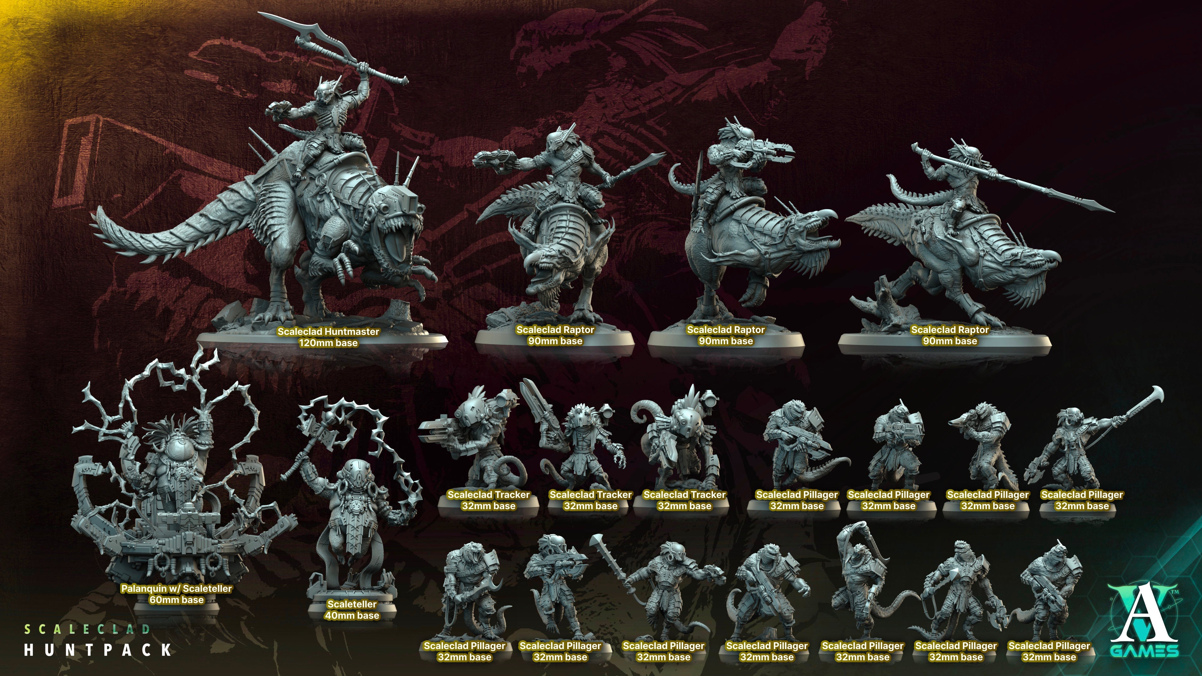 3D Printed Archvillain Games Scaleclad Raptor Scaleclad Huntpack 28 32mm D&D