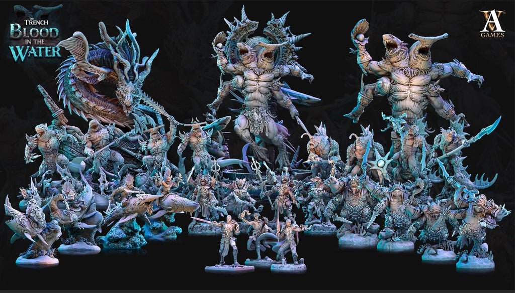 3D Printed Archvillain Games Shakarkha Seadevils The Trench Blood In the Water 28 32mm D&D