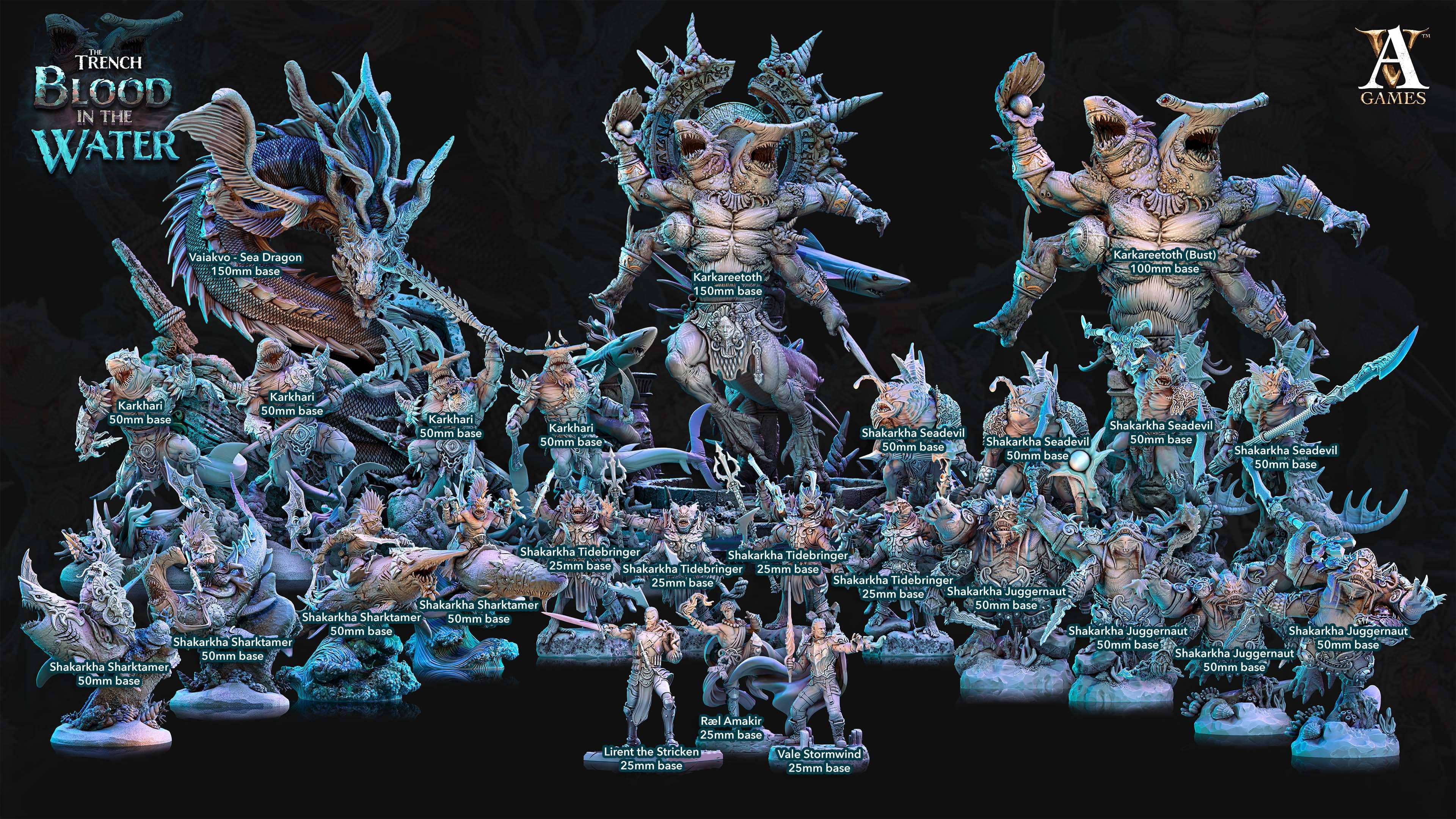 3D Printed Archvillain Games Shakarkha Seadevils The Trench Blood In the Water 28 32mm D&D