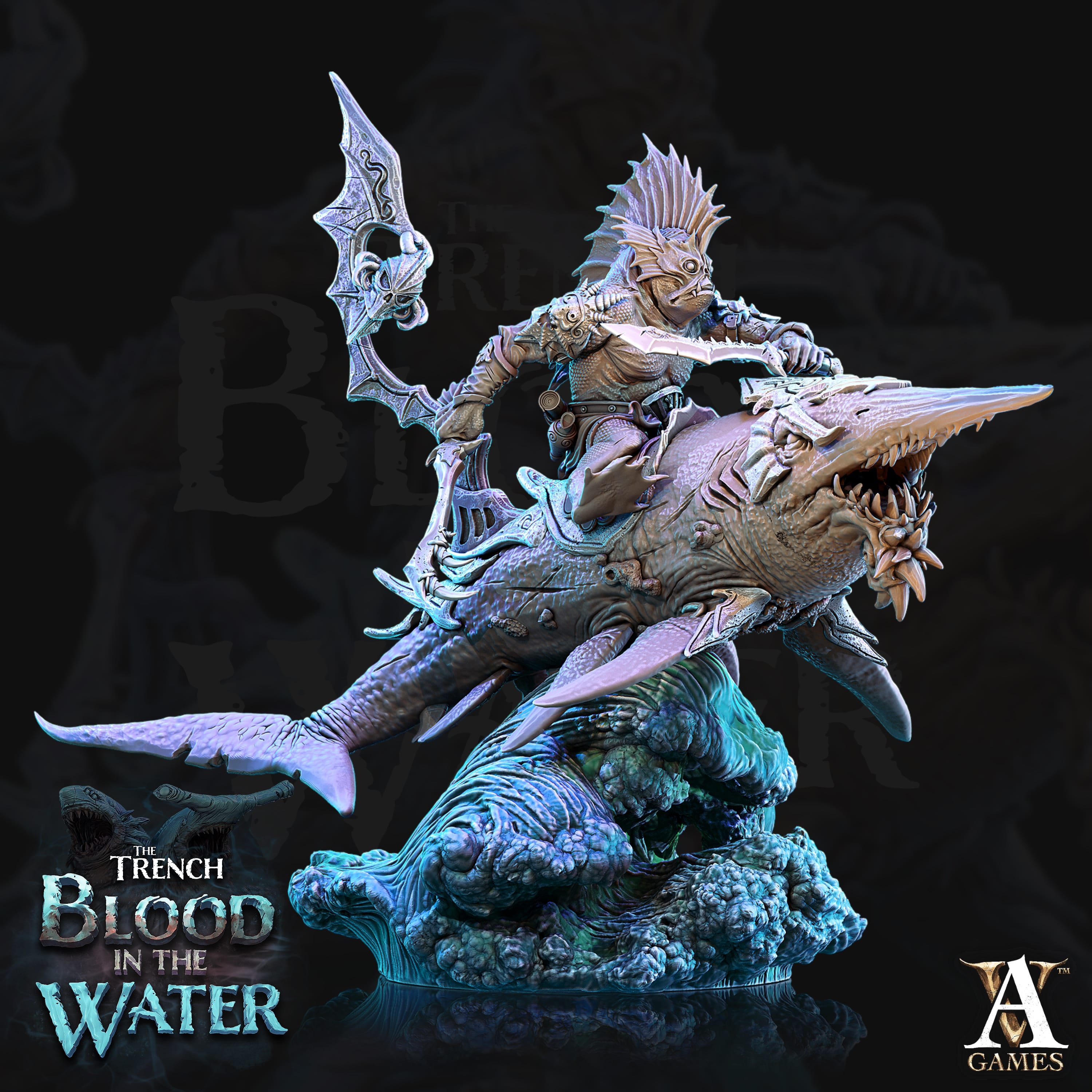 3D Printed Archvillain Games Shakarkha Sharktamers The Trench Blood In the Water 28 32mm D&D