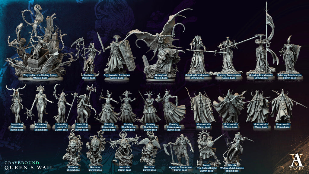 3D Printed Archvillain Games Necrodar Gravebound Queen's Wail 28 32mm D&D