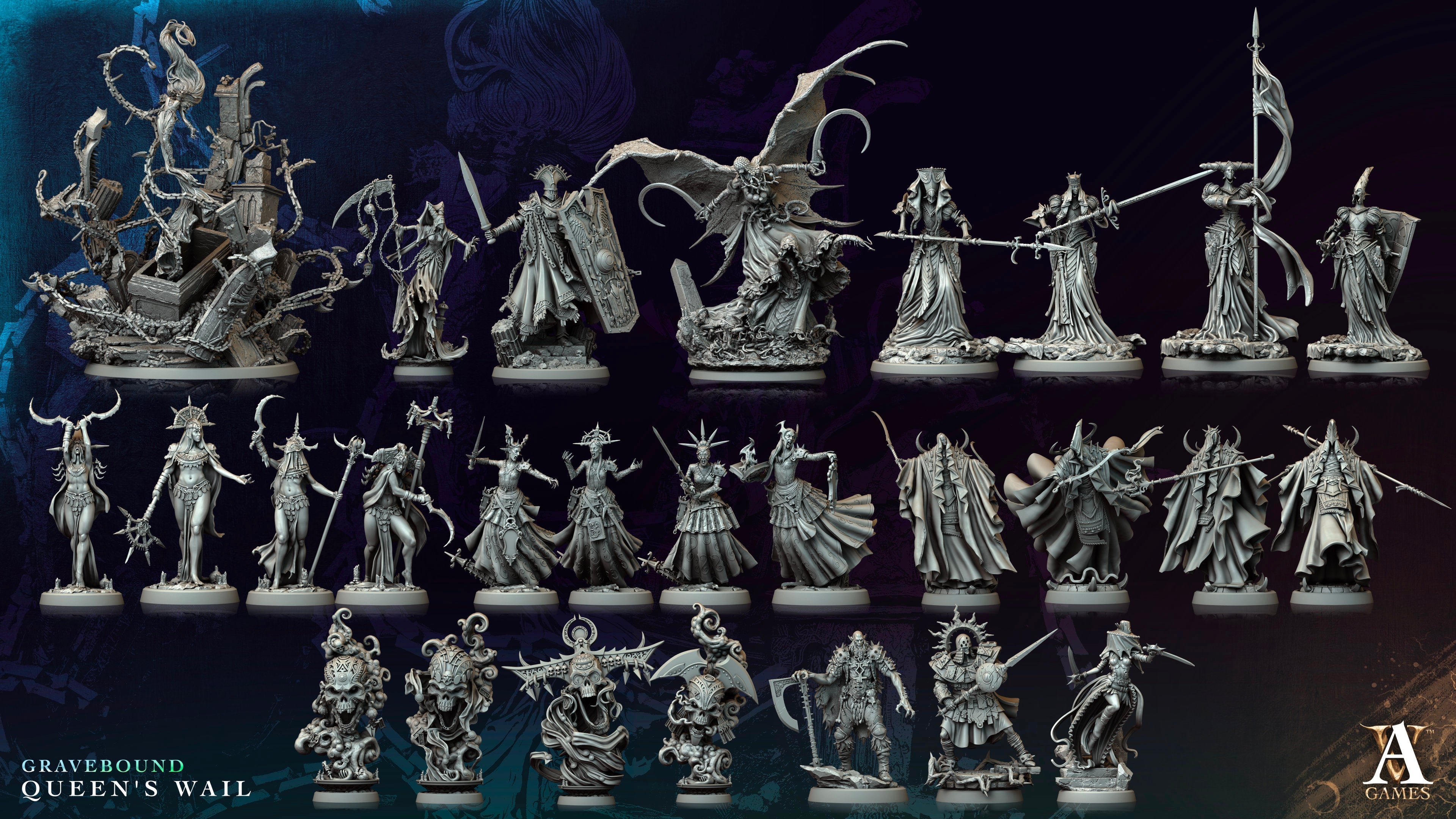 3D Printed Archvillain Games Necrodar Gravebound Queen's Wail 28 32mm D&D