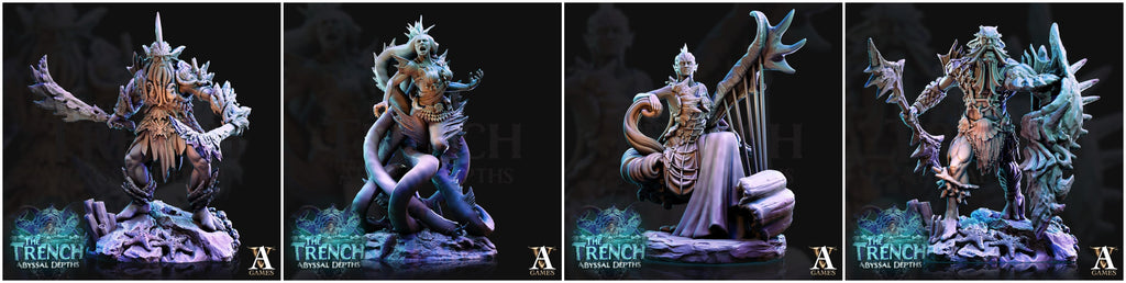 3D Printed Archvillain Games Triton Tribe Leaders The Trench Abyssal Depths 28 32mm D&D