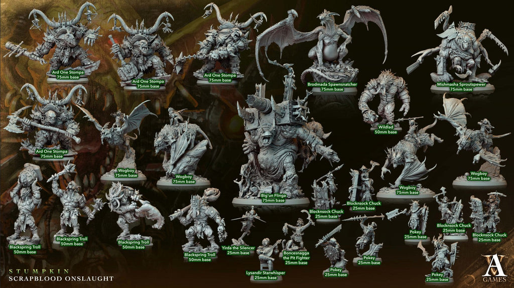 3D Printed Archvillain Games Wogboys Stumpkin Scrapblood Onslaught 28 32mm D&D