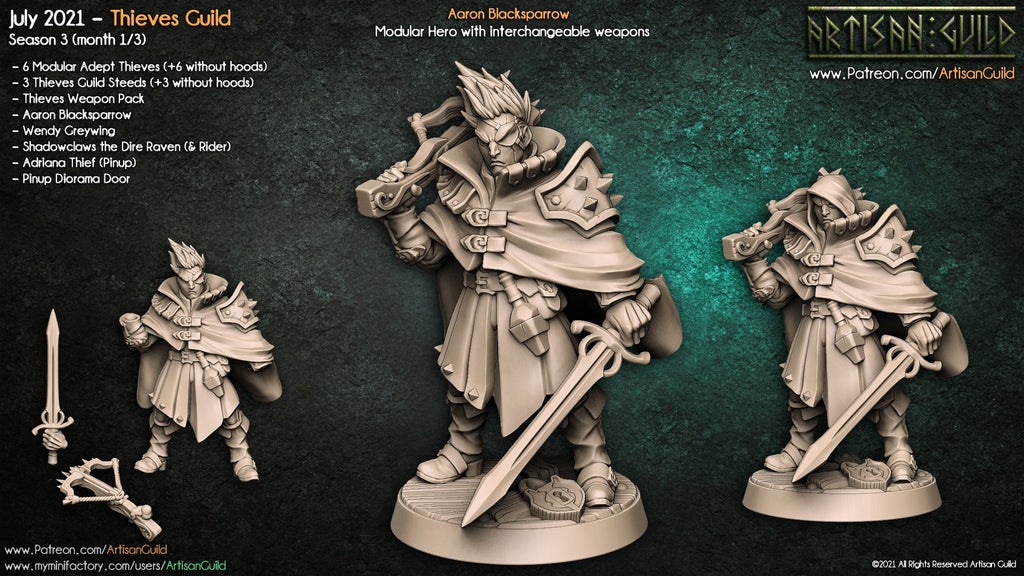 3D Printed Artisan Guild Aaron Blacksparrow Thieves Guild 28mm 32mm