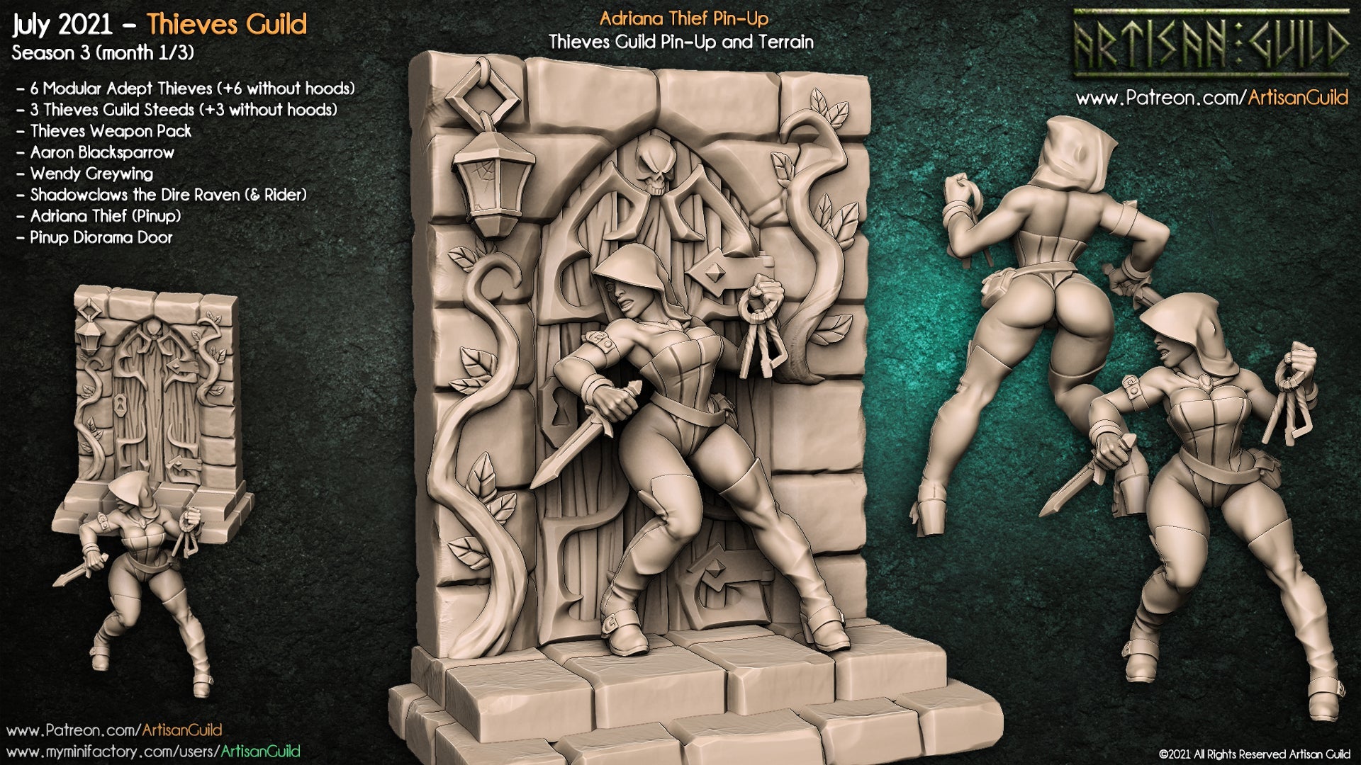 3D Printed Artisan Guild Adriana Thief Pinup Thieves Guild 28mm 32mm
