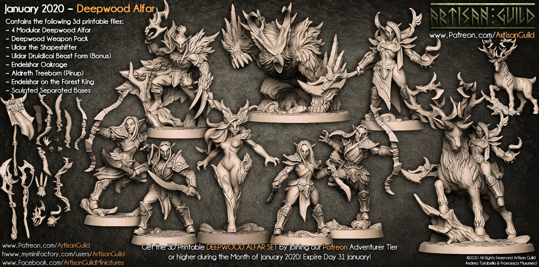 3D Printed Artisan Guild Aidreth Treeborn Deepwood Alfar Set 28mm 32mm