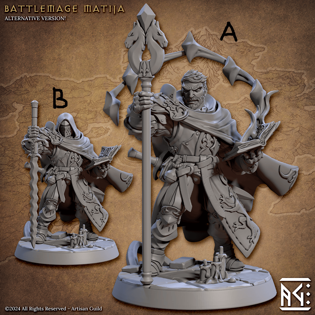 3D Printed Artisan Guild Battlemage Matija Vanguard Fighters Set 28mm 32mm
