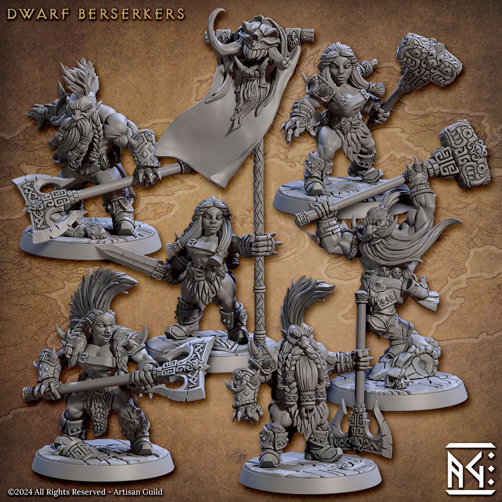 3D Printed Artisan Guild Dwarf Berserkers Dwarf Berserkers Set 28mm 32mm