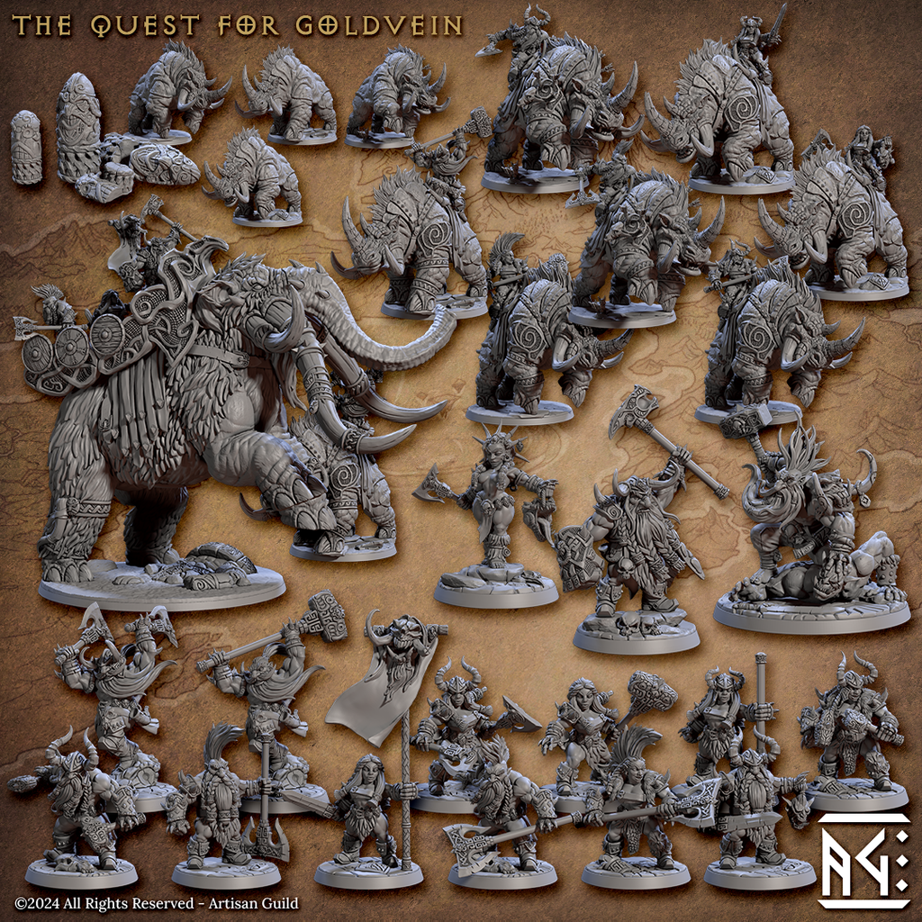 3D Printed Artisan Guild Behemot Riders Dwarf Berserkers Set 28mm 32mm