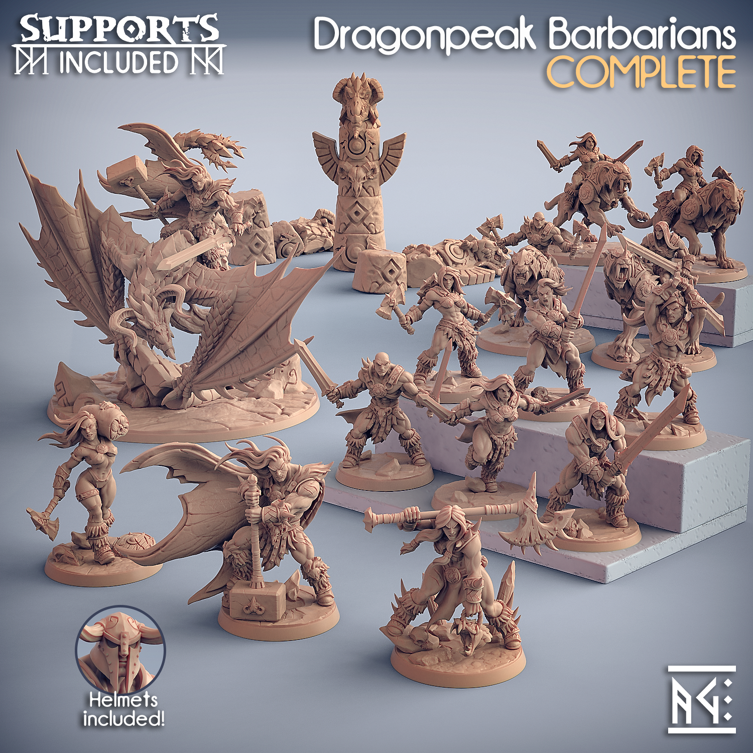 3D Printed Artisan Guild Modular Dragonpeak Barbarians Dragonpeak Barbarians 28mm 32mm