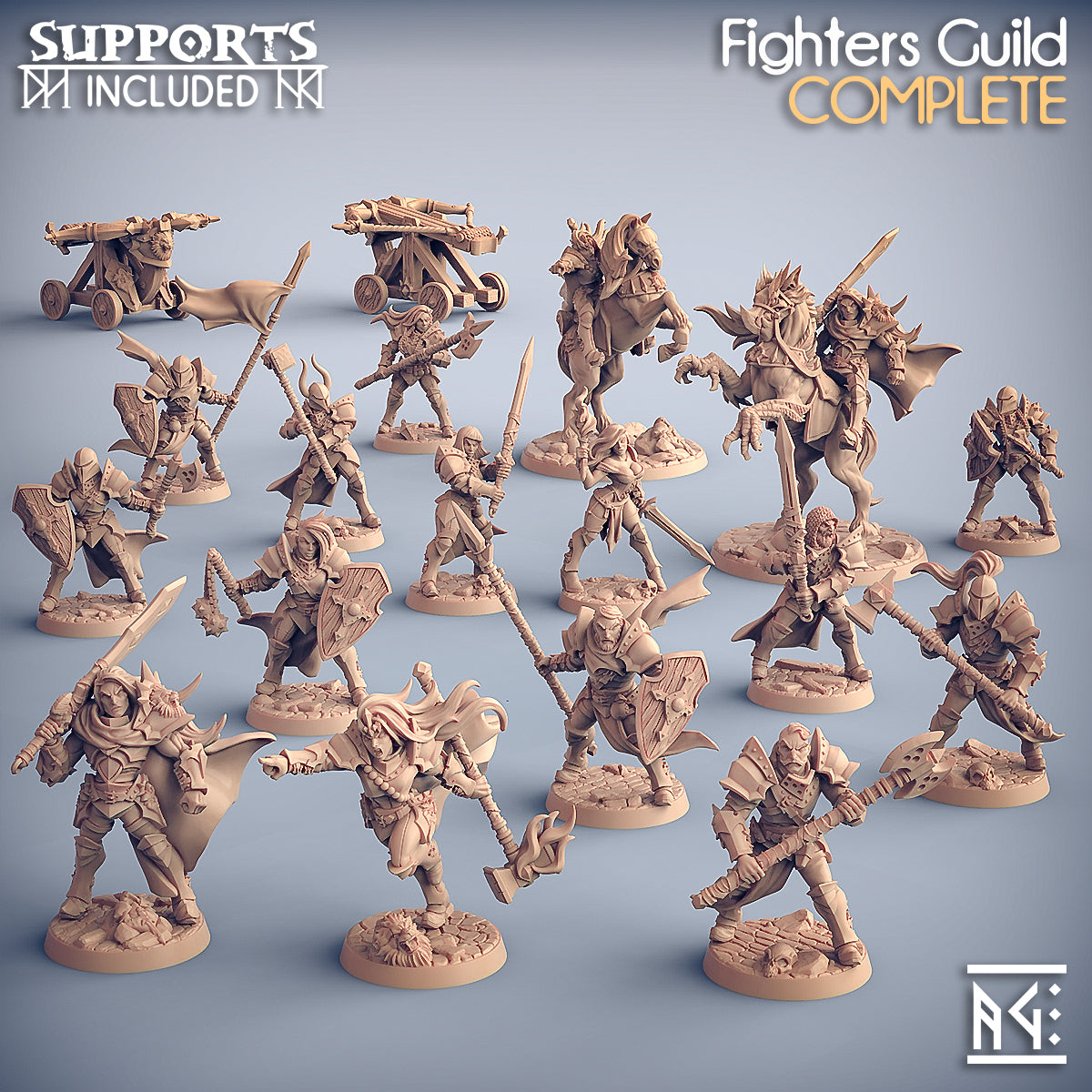 3D Printed Artisan Guild Modular Human Fighters Fighters Guild Set 28mm 32mm