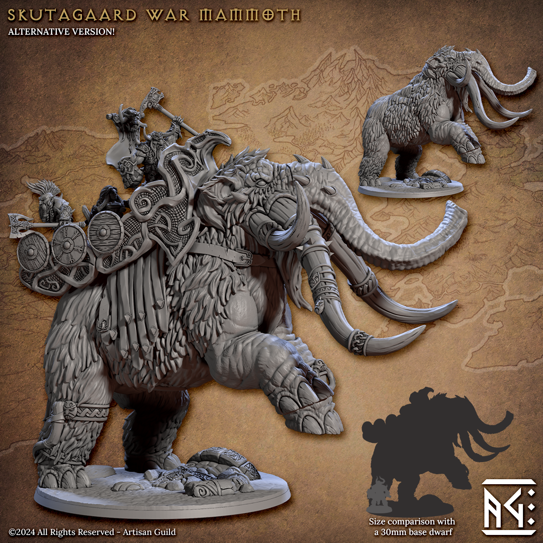 3D Printed Artisan Guild Skutagaard War Mammoth Dwarf Berserkers Set 28mm 32mm