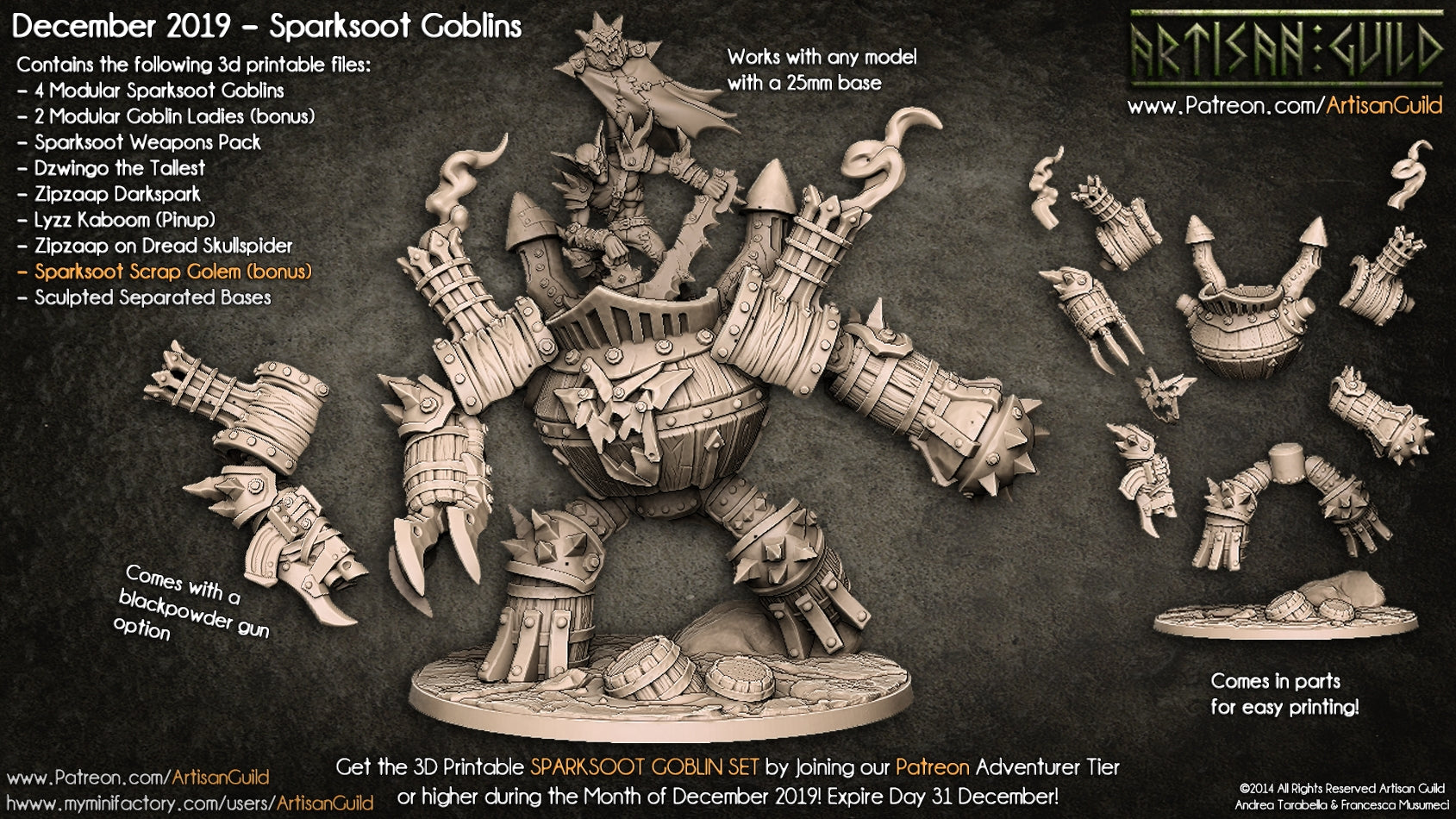 3D Printed Artisan Guild Sparksoot Scrap Golem Sparksoot Goblin Set 28mm 32mm