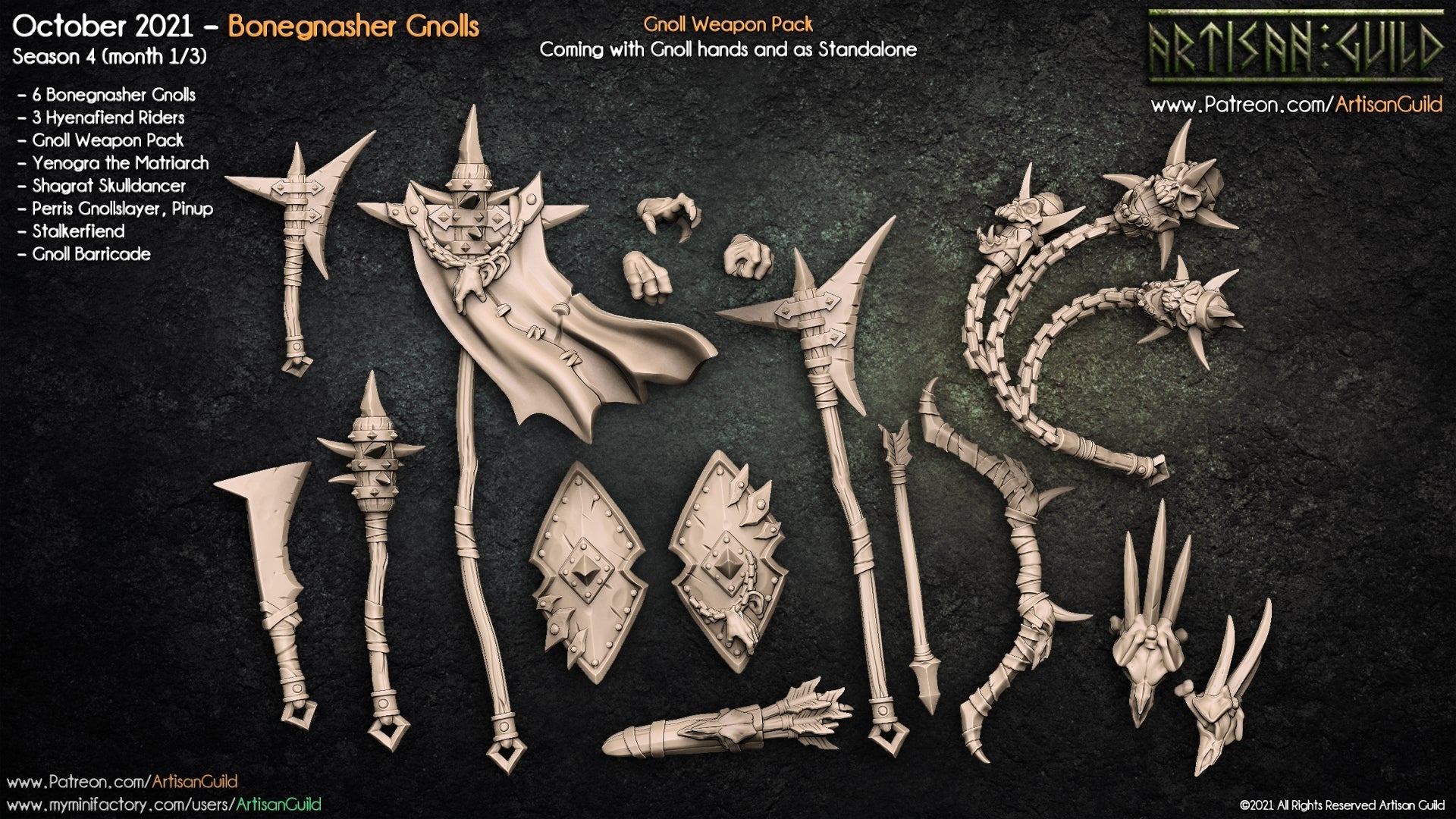 3D Printed Artisan Guild Standalone Hands and Weapons Bonegnasher Gnolls 28mm 32mm