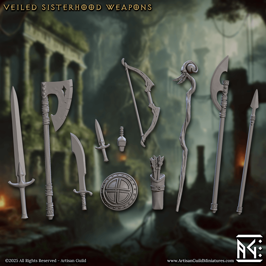 3D Printed Artisan Guild Veiled Sisterhood Weapons & Hands Veiled Sisterhood Set 28mm 32mm